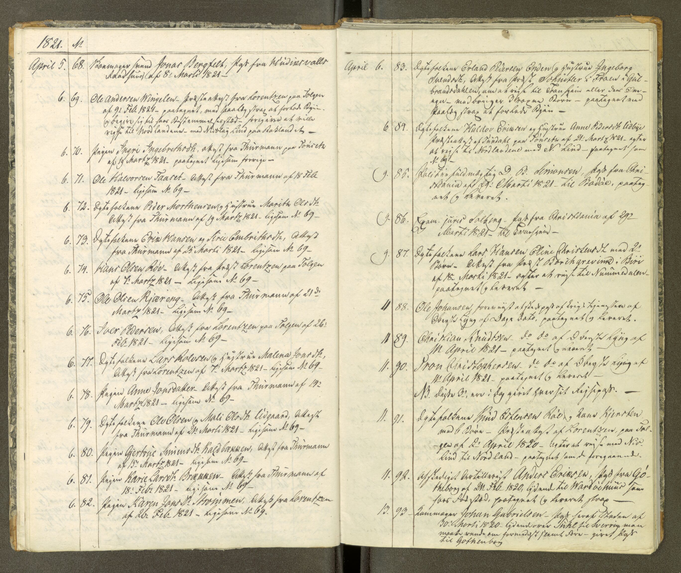 Trondheim politikammer, AV/SAT-A-1887/1/30/L0002: Passprotokoll. Første del:utstedtete pass. Andre del :innleverte/fornyede, 1819-1823