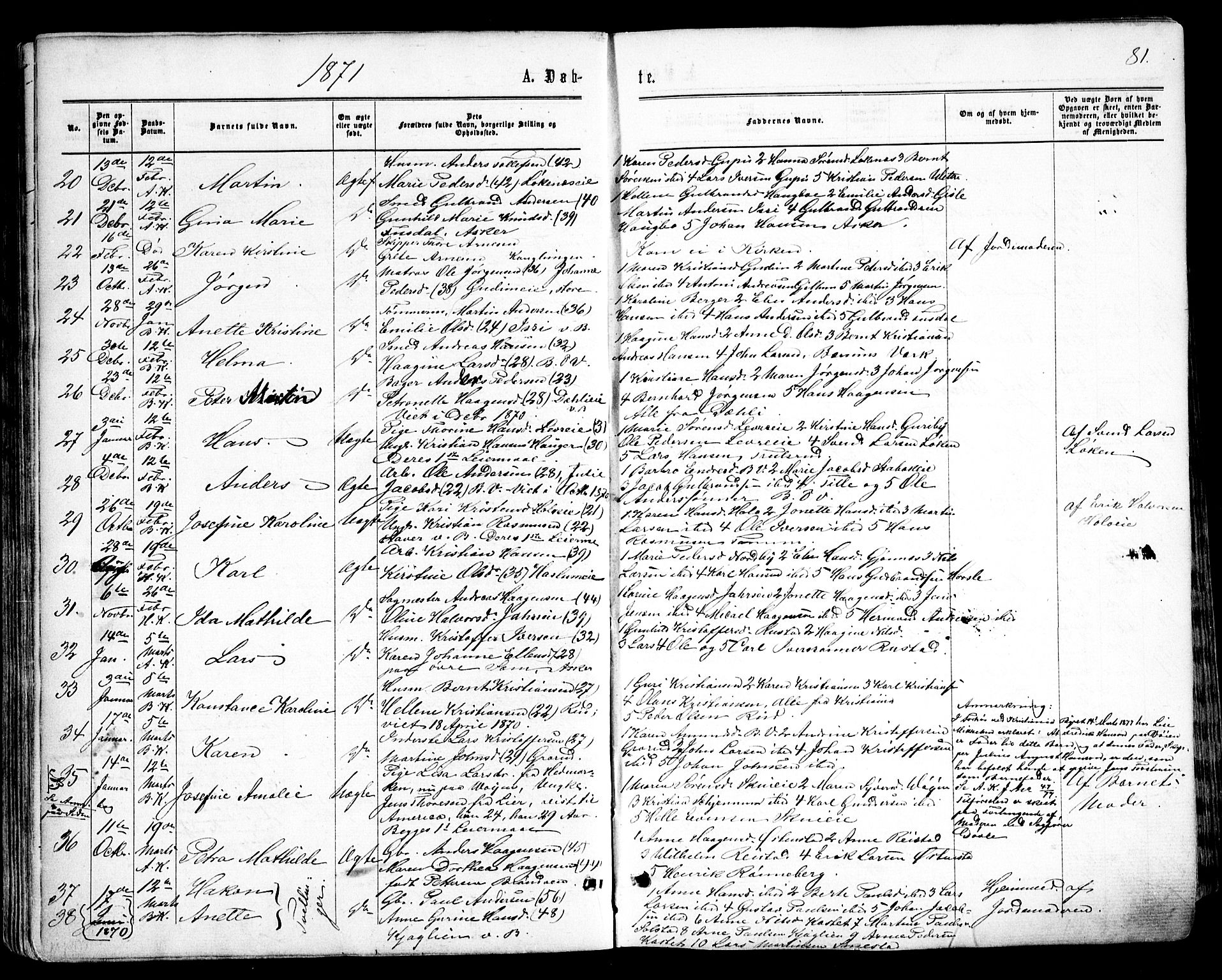 Asker prestekontor Kirkebøker, AV/SAO-A-10256a/F/Fa/L0008: Ministerialbok nr. I 8, 1865-1878, s. 81