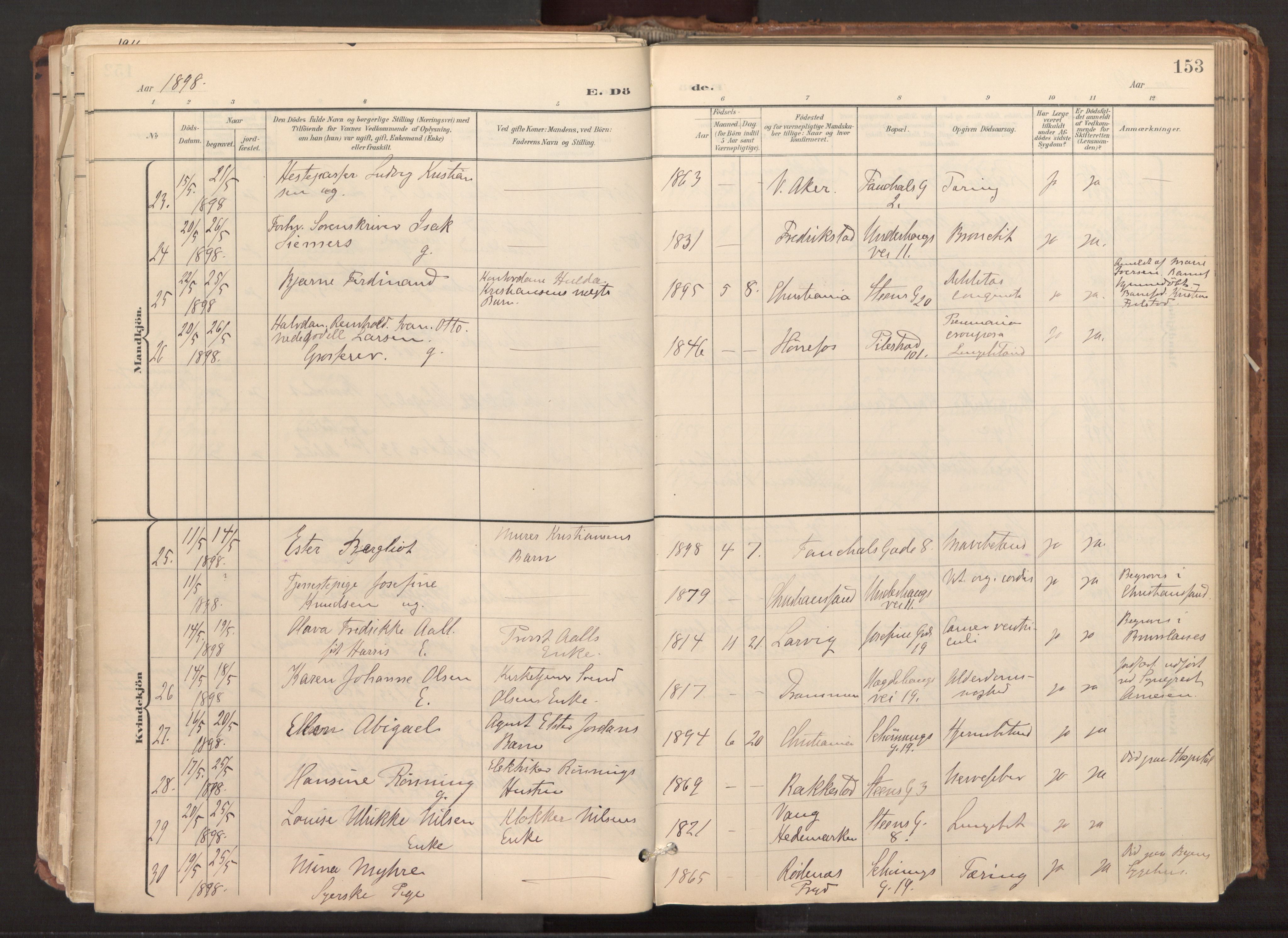 Fagerborg prestekontor Kirkebøker, AV/SAO-A-10844/F/Fa/L0003: Ministerialbok nr. 3, 1898-1916, s. 153