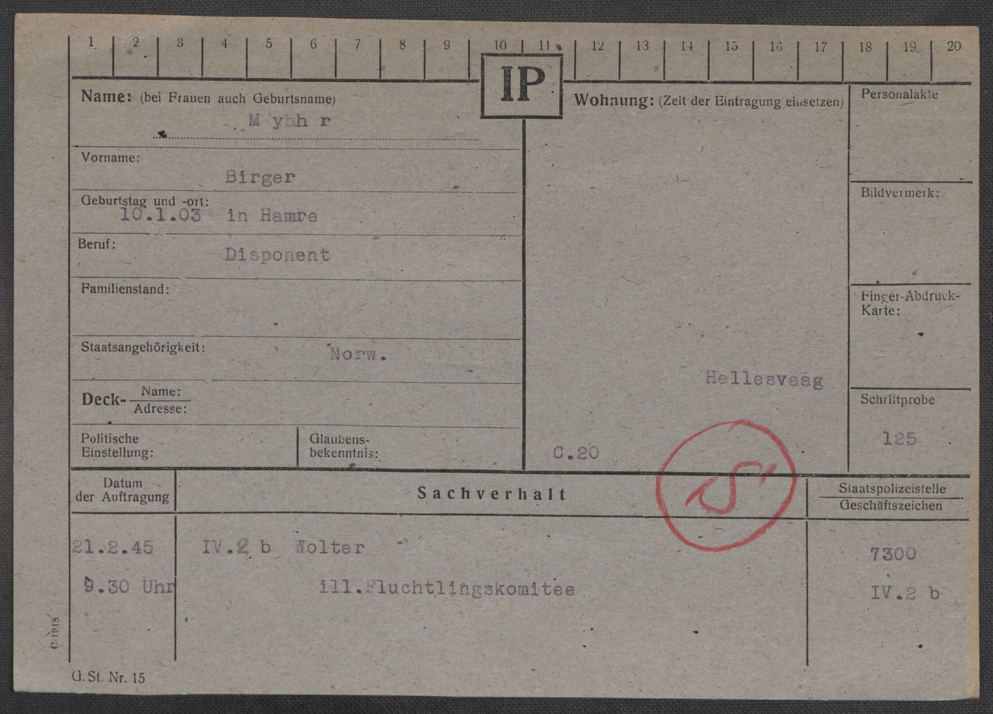 Befehlshaber der Sicherheitspolizei und des SD, RA/RAFA-5969/E/Ea/Eaa/L0007: Register over norske fanger i Møllergata 19: Lundb-N, 1940-1945, s. 878