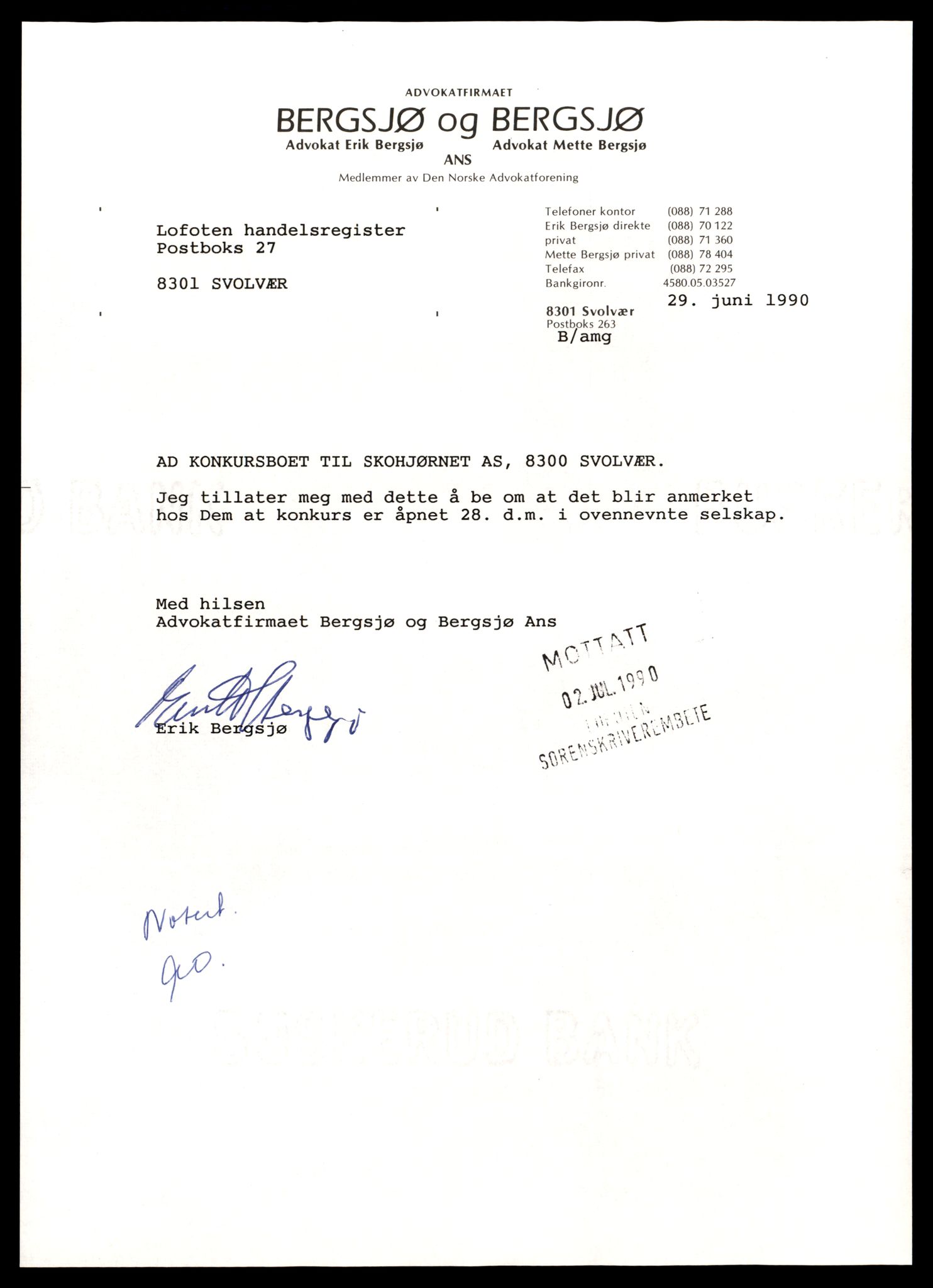 Lofoten sorenskriveri, SAT/A-0017/2/J/Jd/Jdc/L0019: Bilag, S, 1944-1990, s. 1