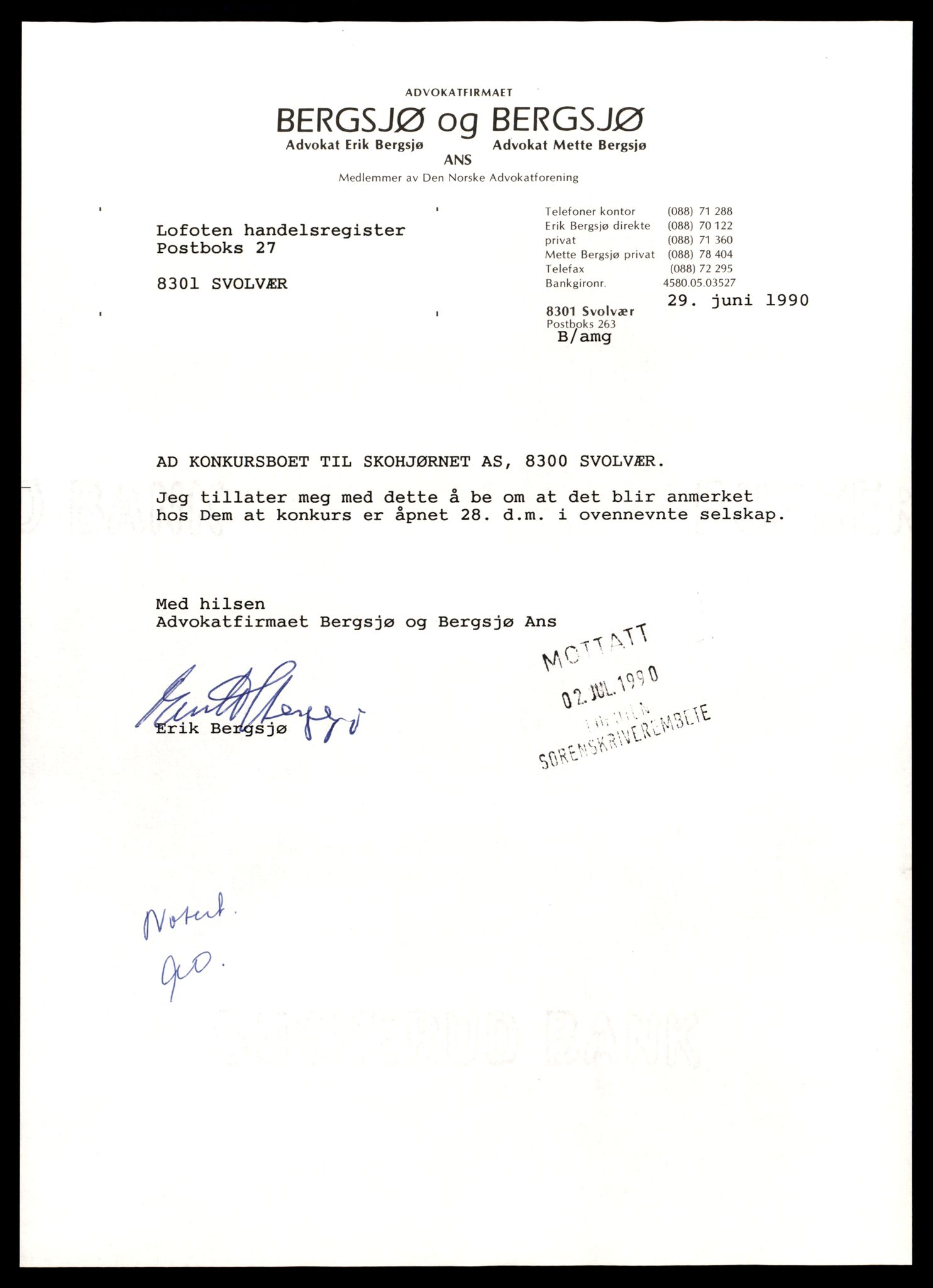 Lofoten sorenskriveri, AV/SAT-A-0017/2/J/Jd/Jdc/L0019: Bilag, S, 1944-1990, s. 1