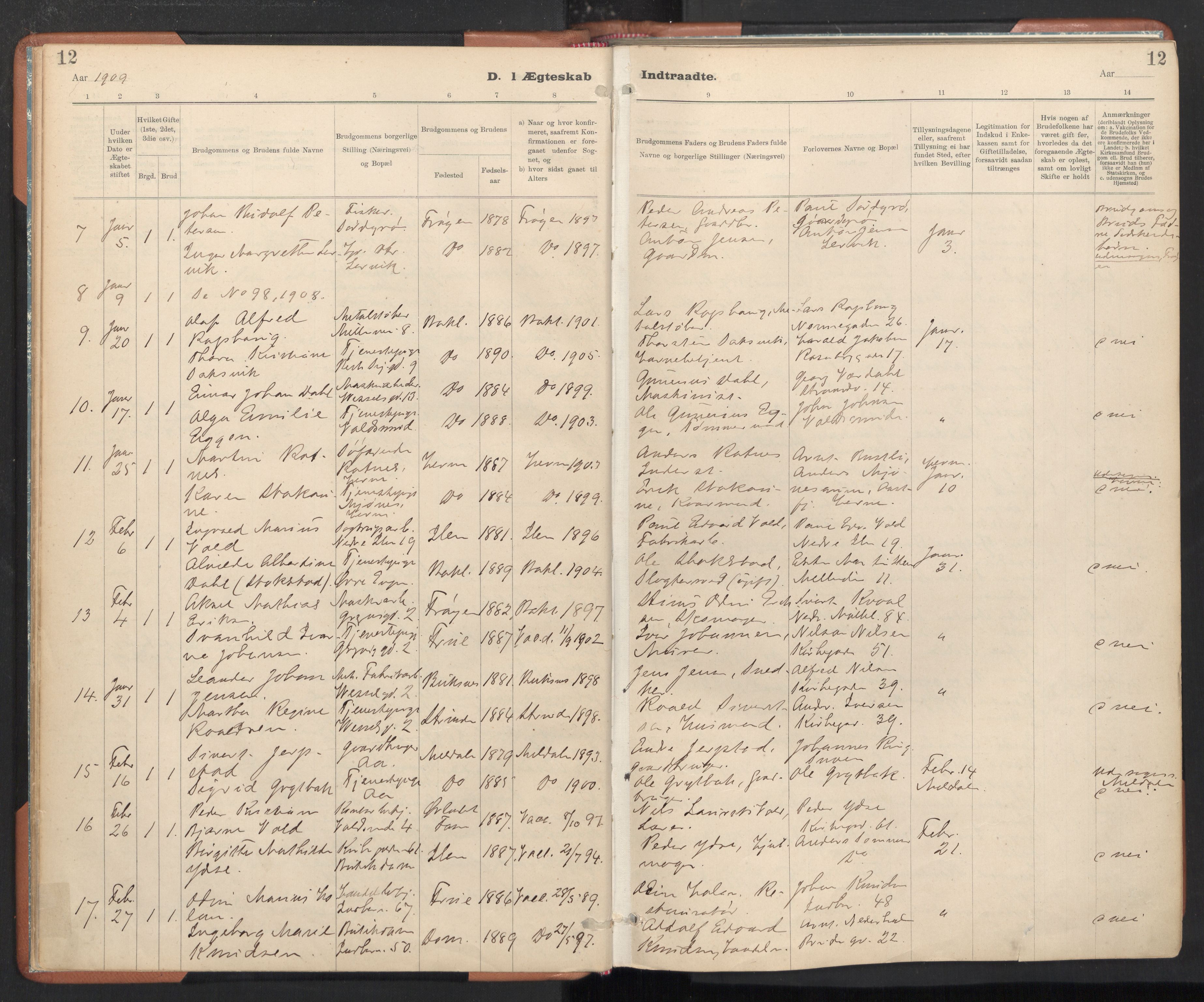 Ministerialprotokoller, klokkerbøker og fødselsregistre - Sør-Trøndelag, AV/SAT-A-1456/605/L0244: Ministerialbok nr. 605A06, 1908-1954, s. 12