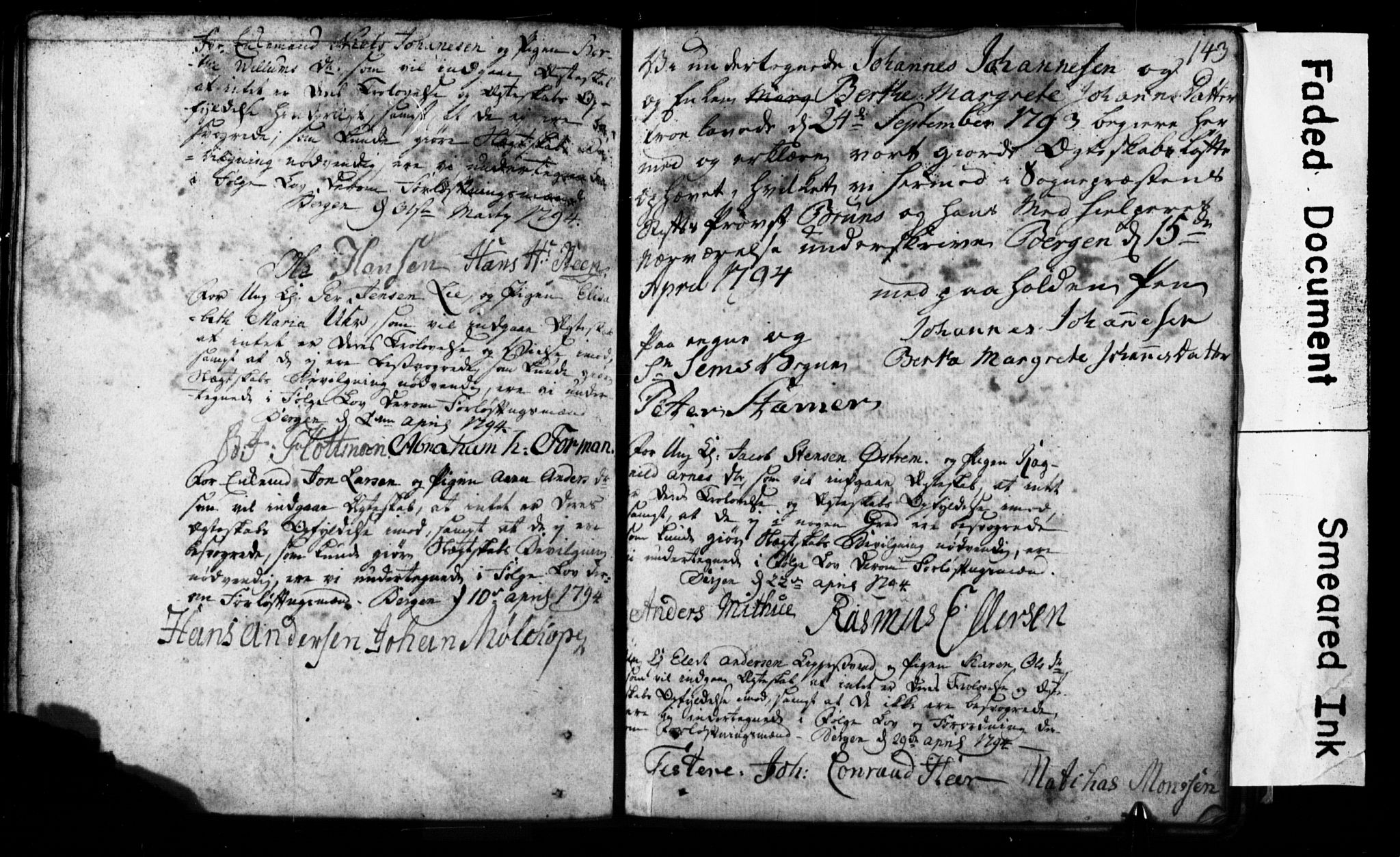 Korskirken sokneprestembete, SAB/A-76101: Forlovererklæringer nr. II.5.1, 1776-1816, s. 143