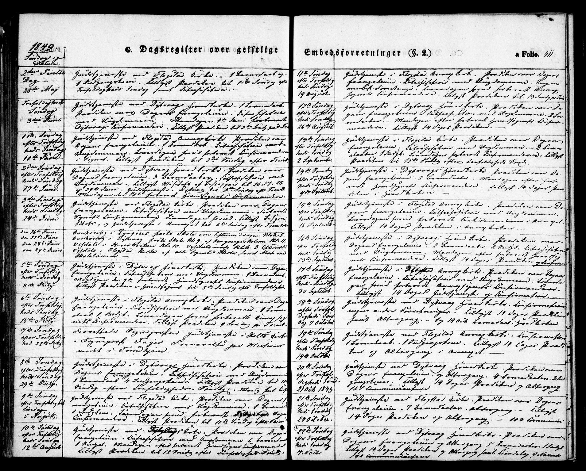 Dypvåg sokneprestkontor, SAK/1111-0007/F/Fa/Faa/L0005: Ministerialbok nr. A 5, 1841-1854, s. 411