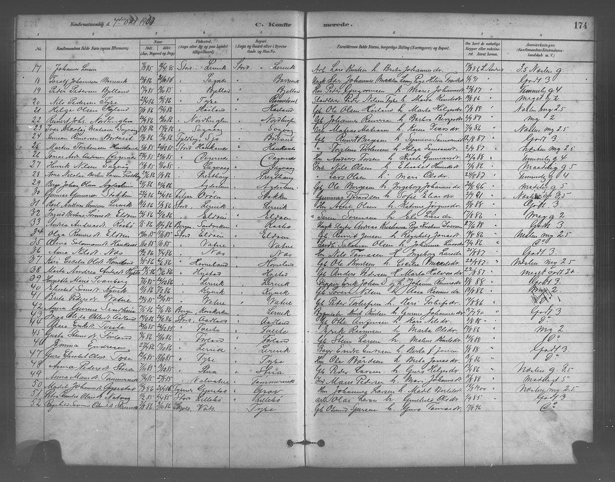 Stord sokneprestembete, AV/SAB-A-78201/H/Hab: Klokkerbok nr. A 2, 1879-1909, s. 174