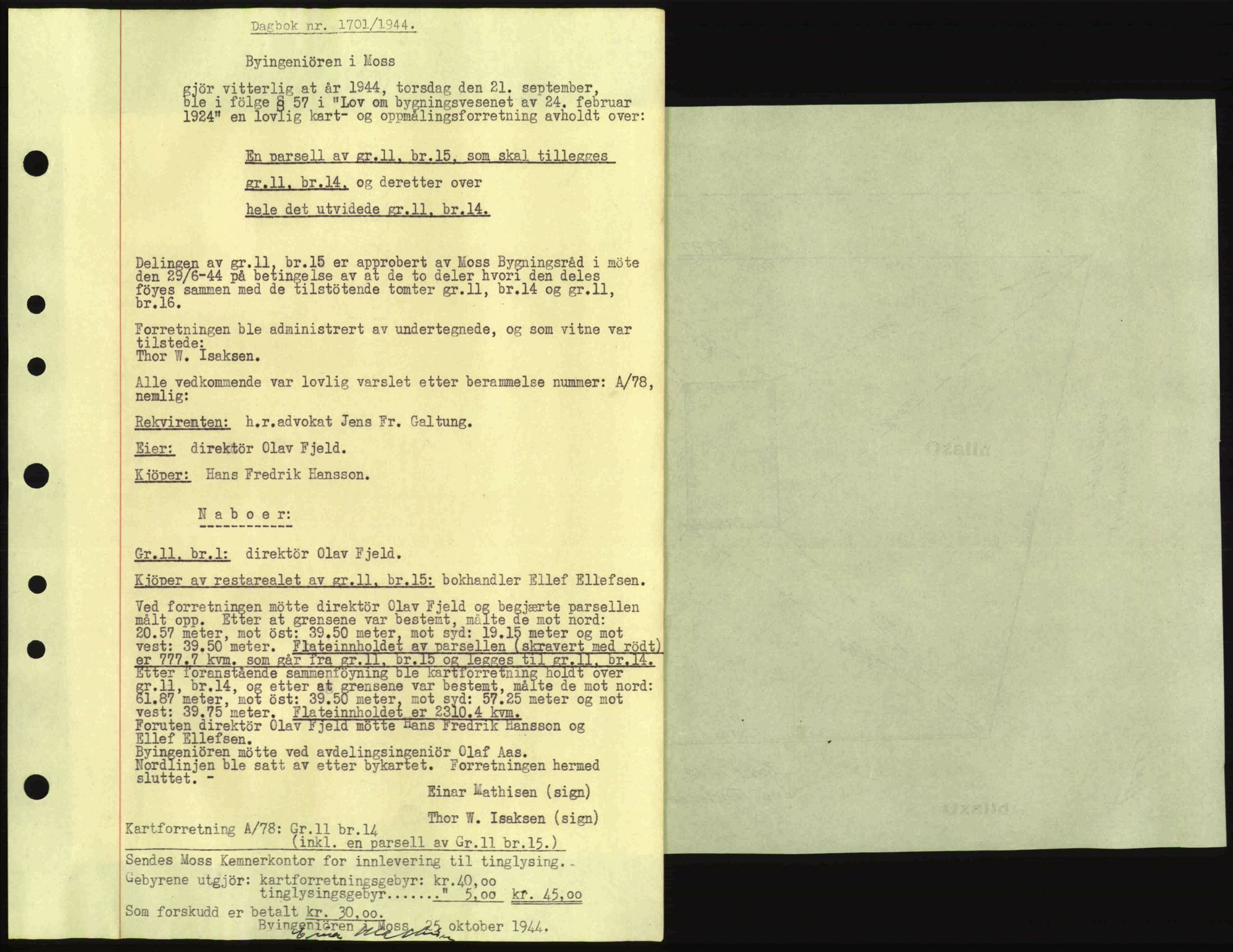 Moss sorenskriveri, SAO/A-10168: Pantebok nr. A13, 1944-1945, Dagboknr: 1701/1944