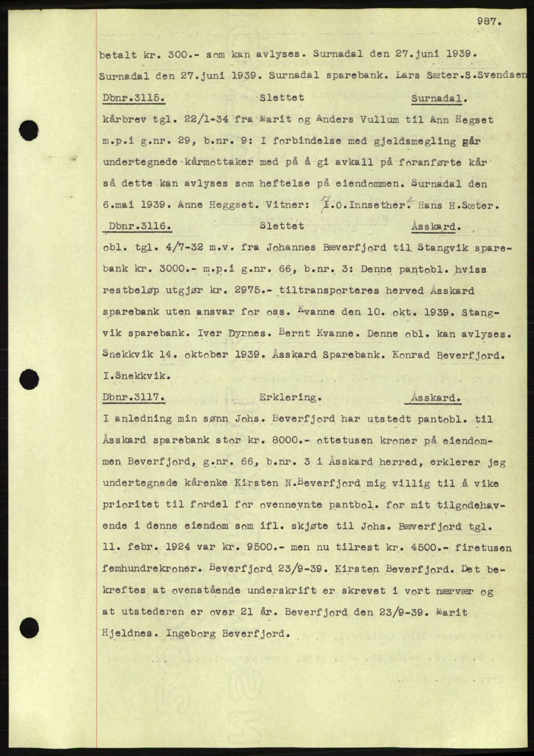 Nordmøre sorenskriveri, SAT/A-4132/1/2/2Ca: Pantebok nr. C80, 1936-1939, Dagboknr: 3115/1939