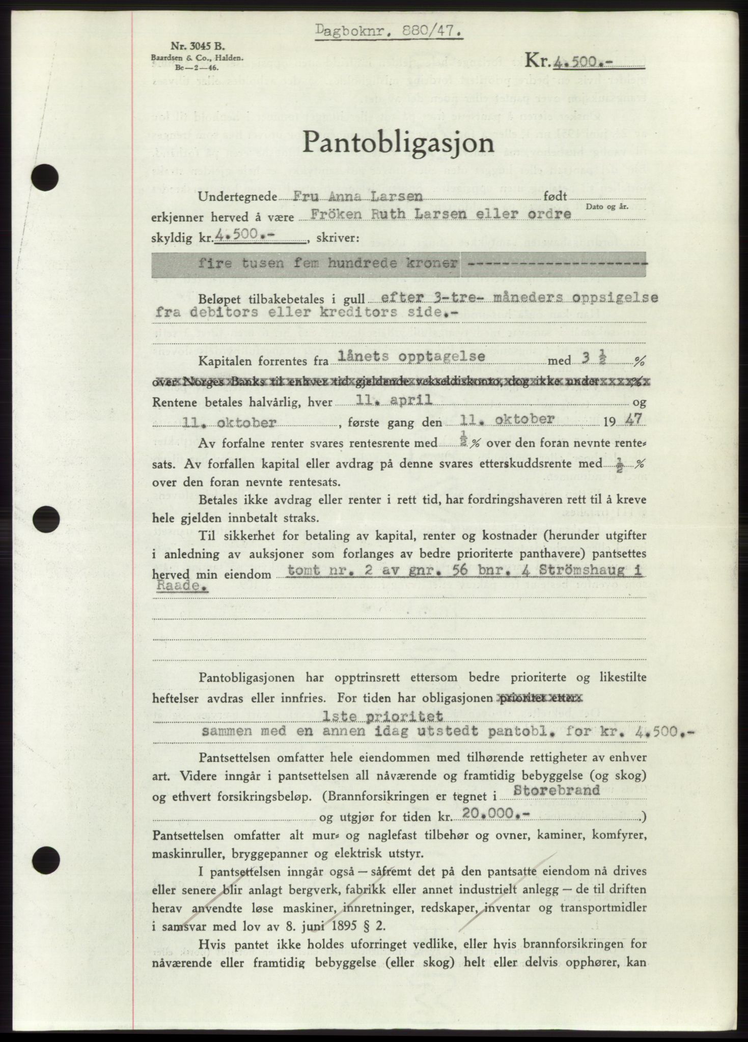 Moss sorenskriveri, SAO/A-10168: Pantebok nr. B17, 1947-1947, Dagboknr: 880/1947