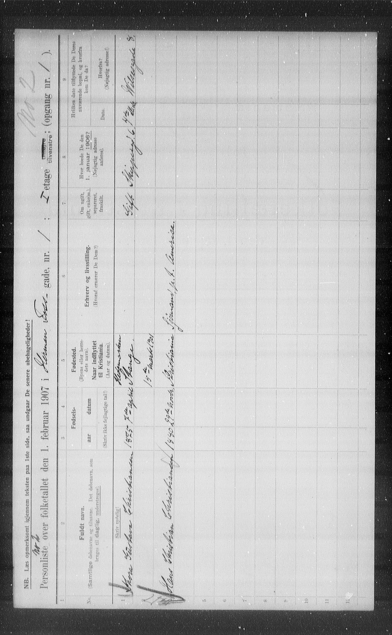 OBA, Kommunal folketelling 1.2.1907 for Kristiania kjøpstad, 1907, s. 19855