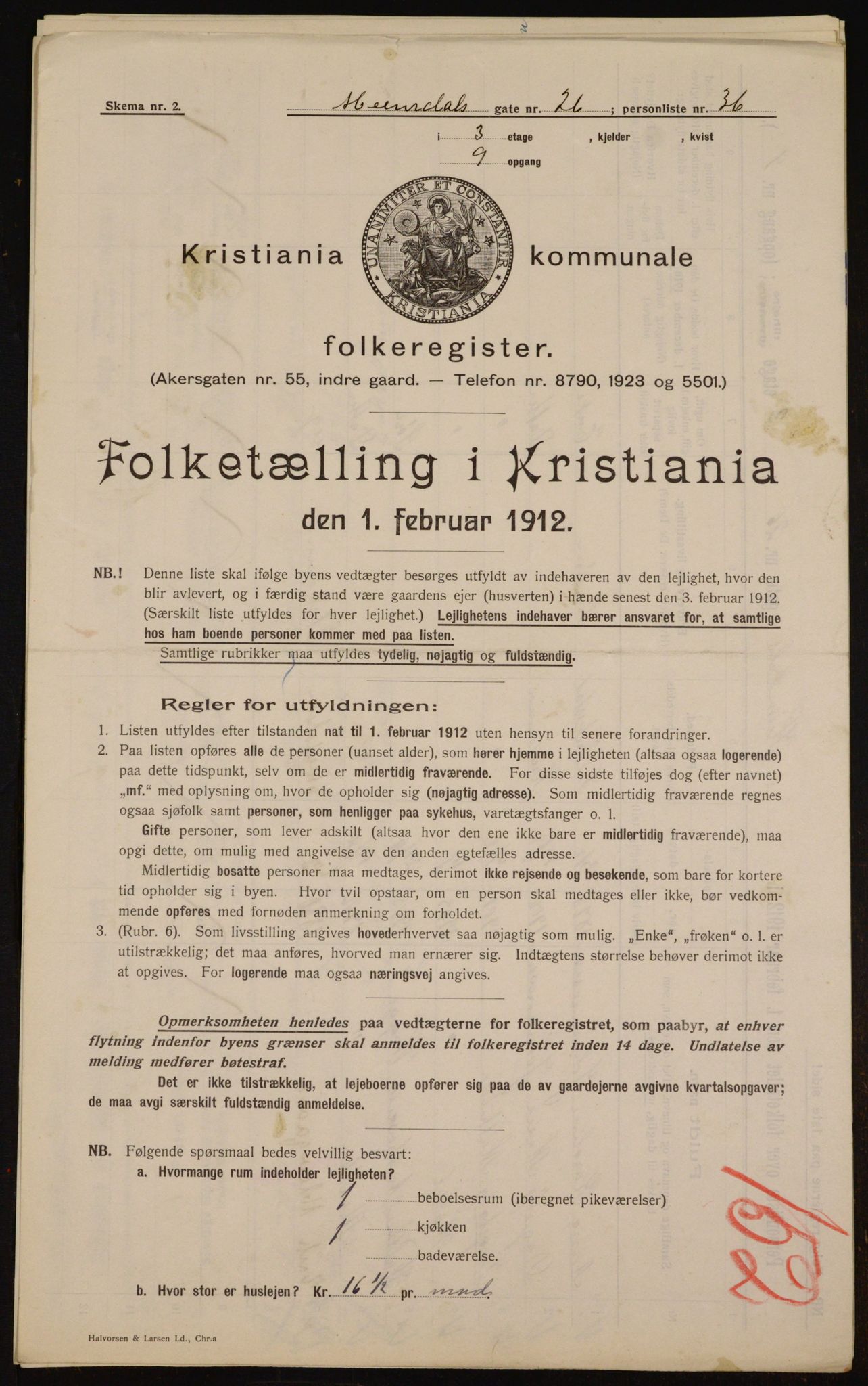 OBA, Kommunal folketelling 1.2.1912 for Kristiania, 1912, s. 37272