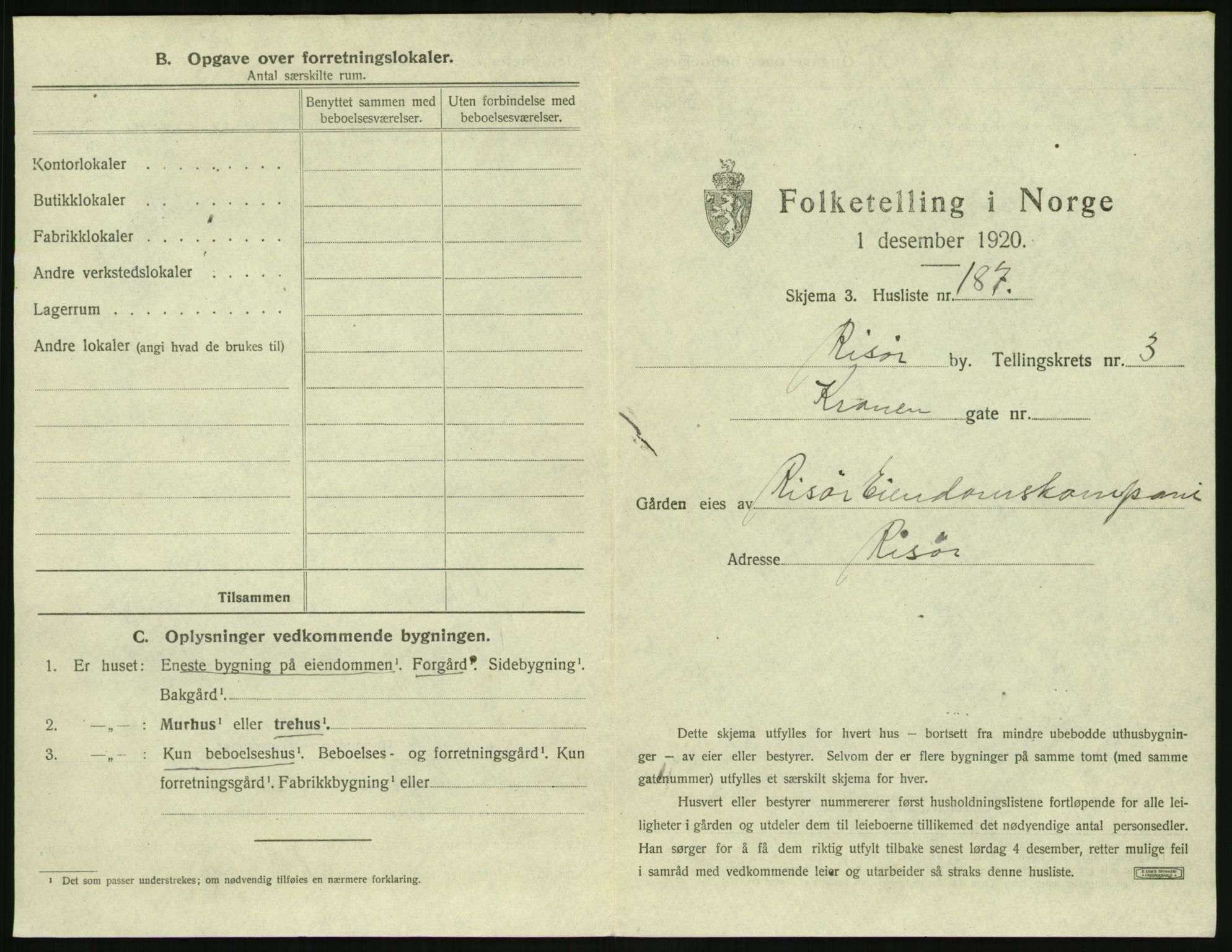 SAK, Folketelling 1920 for 0901 Risør kjøpstad, 1920, s. 1317