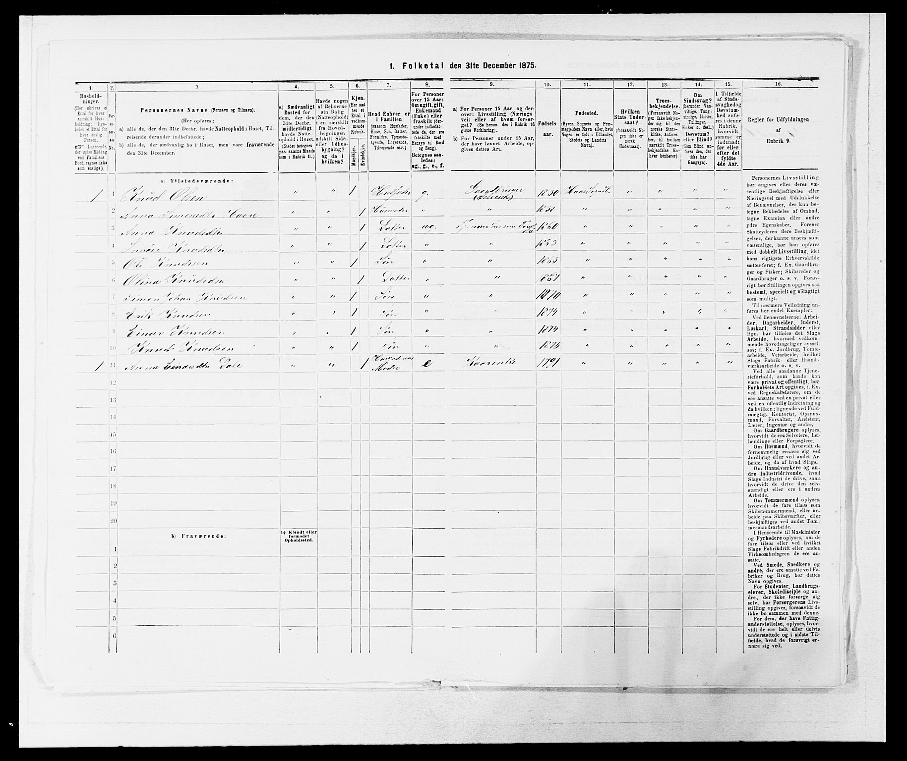 SAB, Folketelling 1875 for 1250P Haus prestegjeld, 1875, s. 524