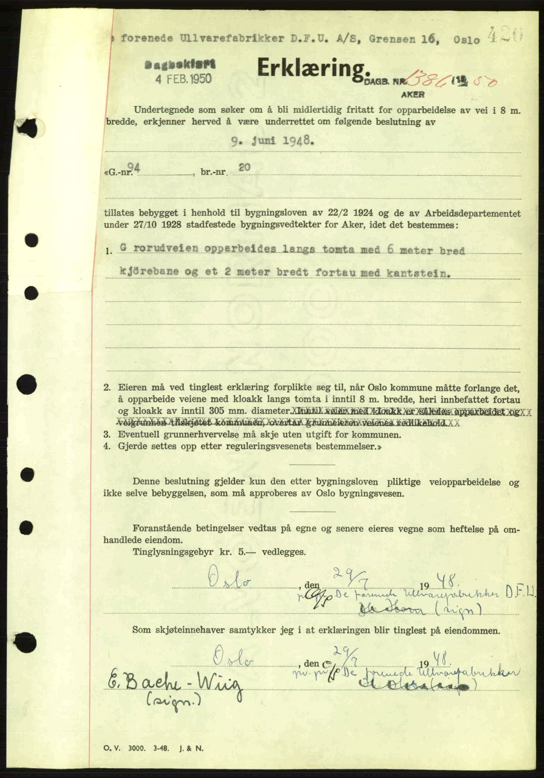 Oslo byskriverembete, AV/SAO-A-10227/G/Gb/Gbd/Gbda/L0017: Pantebok nr. A215, 1949-1950, Dagboknr: 1386/1950