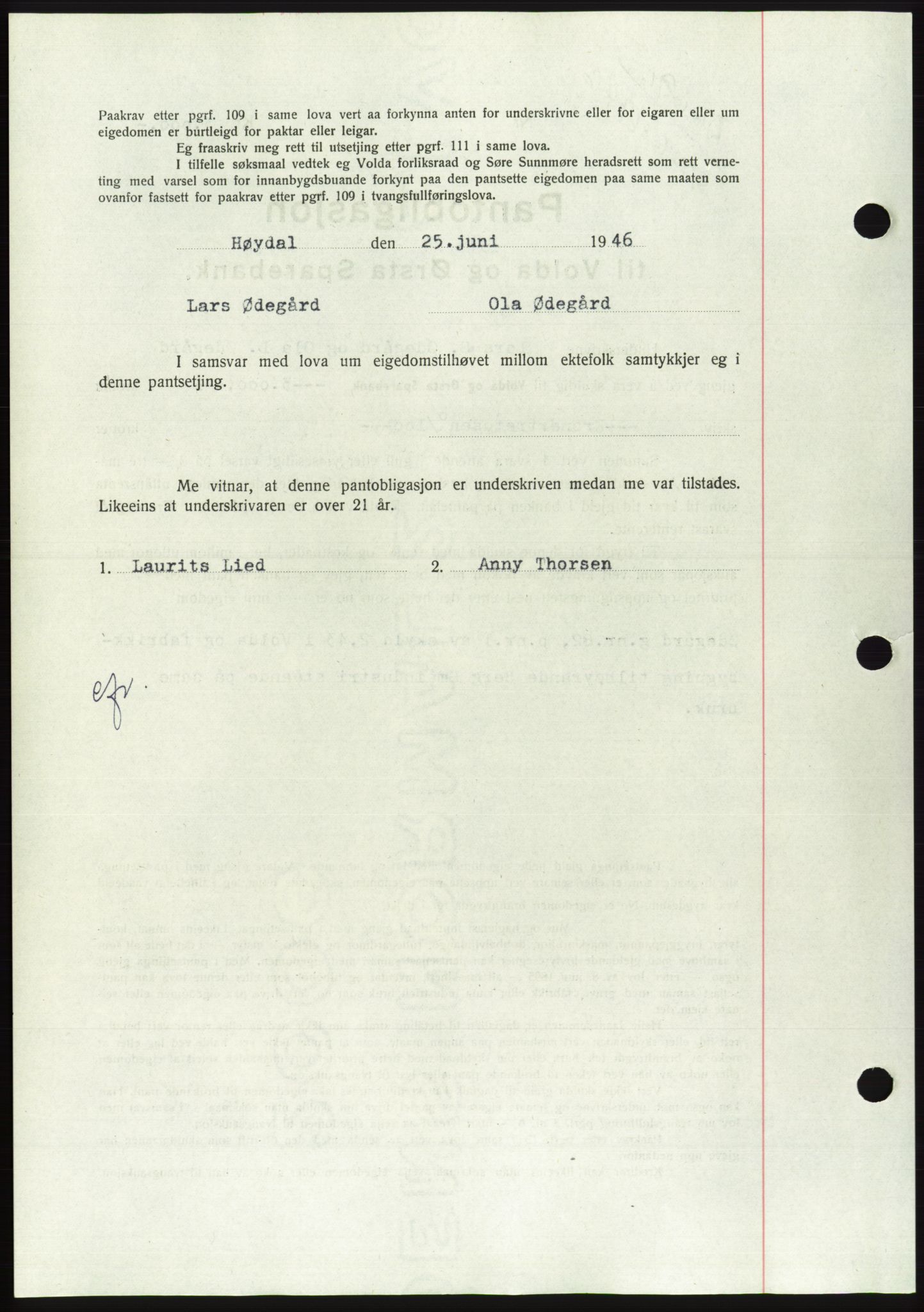 Søre Sunnmøre sorenskriveri, AV/SAT-A-4122/1/2/2C/L0114: Pantebok nr. 1-2B, 1943-1947, Dagboknr: 691/1946