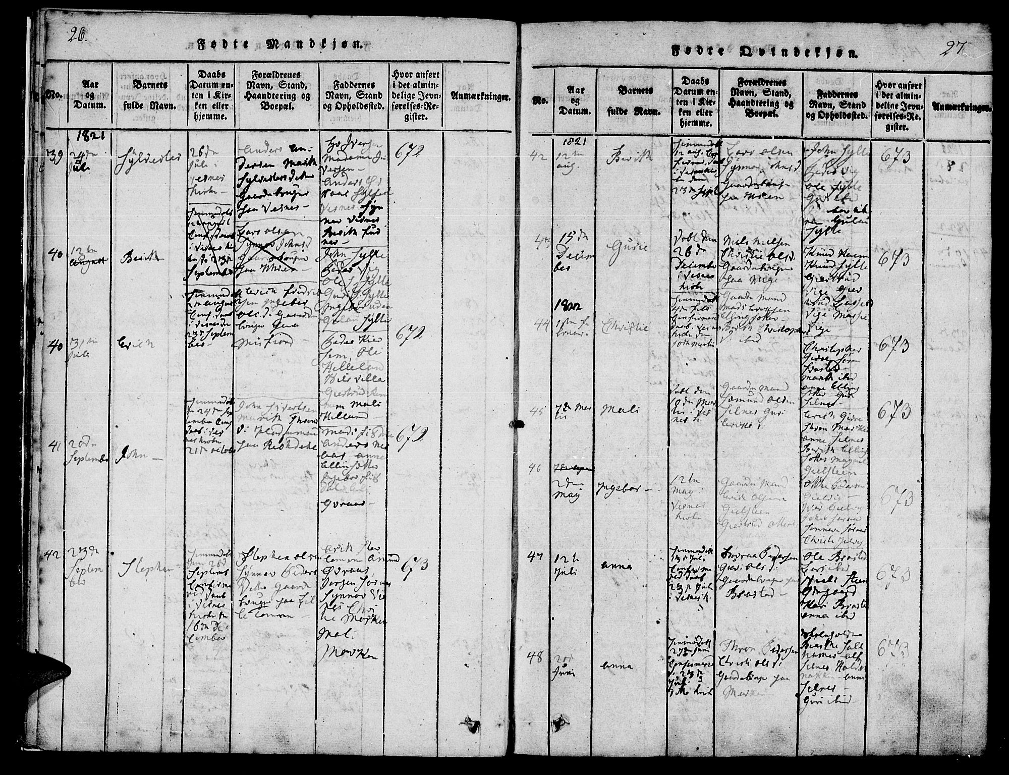 Ministerialprotokoller, klokkerbøker og fødselsregistre - Møre og Romsdal, AV/SAT-A-1454/539/L0528: Ministerialbok nr. 539A01, 1818-1847, s. 26-27