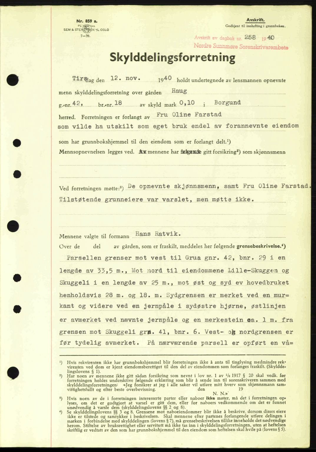 Nordre Sunnmøre sorenskriveri, AV/SAT-A-0006/1/2/2C/2Ca: Pantebok nr. A10, 1940-1941, Dagboknr: 258/1941