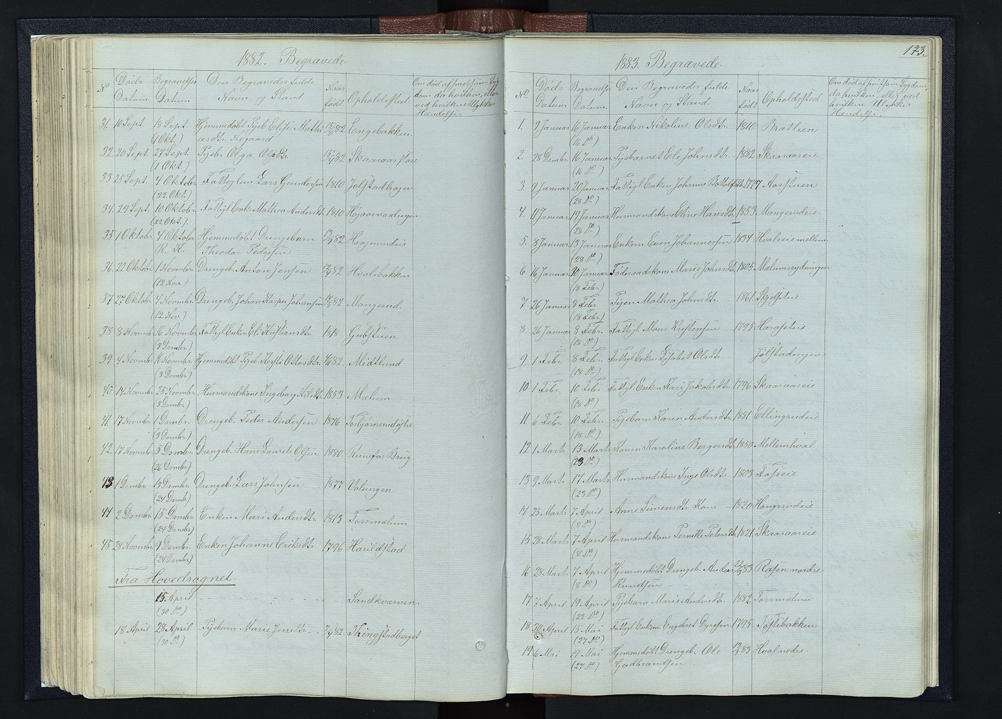 Romedal prestekontor, AV/SAH-PREST-004/L/L0010: Klokkerbok nr. 10, 1860-1895, s. 173
