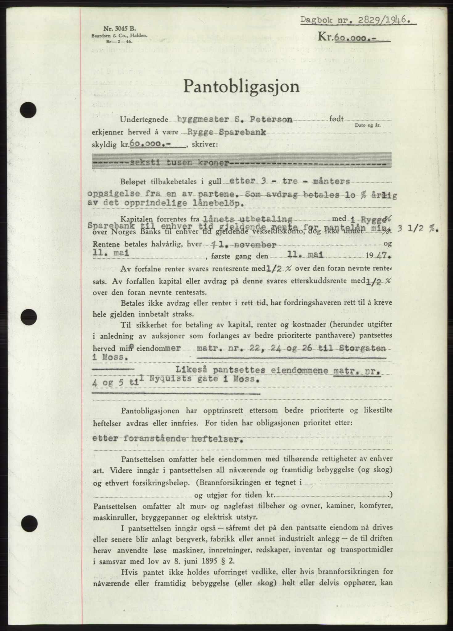 Moss sorenskriveri, SAO/A-10168: Pantebok nr. B16, 1946-1947, Dagboknr: 2829/1946