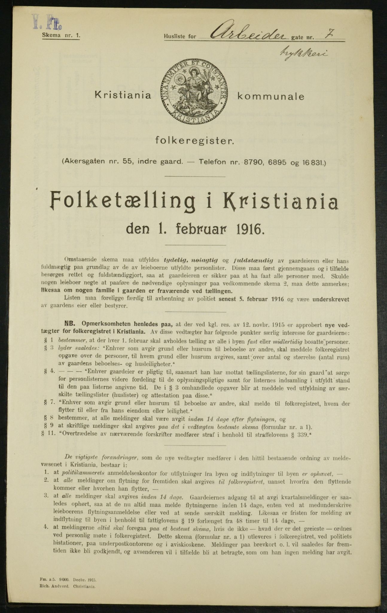 OBA, Kommunal folketelling 1.2.1916 for Kristiania, 1916, s. 1466