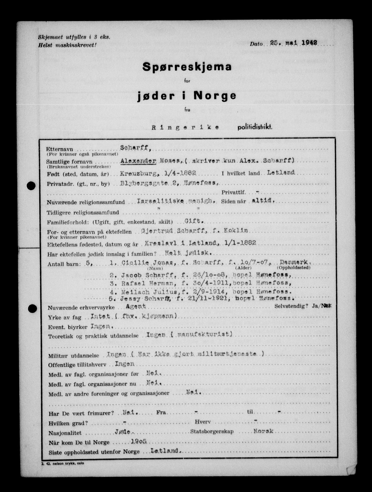 Statspolitiet - Hovedkontoret / Osloavdelingen, AV/RA-S-1329/G/Ga/L0012: Spørreskjema for jøder i Norge. 1: Aker 114- 207 (Levinson-Wozak) og 656 (Salomon). 2: Arendal-Hordaland. 3: Horten-Romerike.  , 1942, s. 839