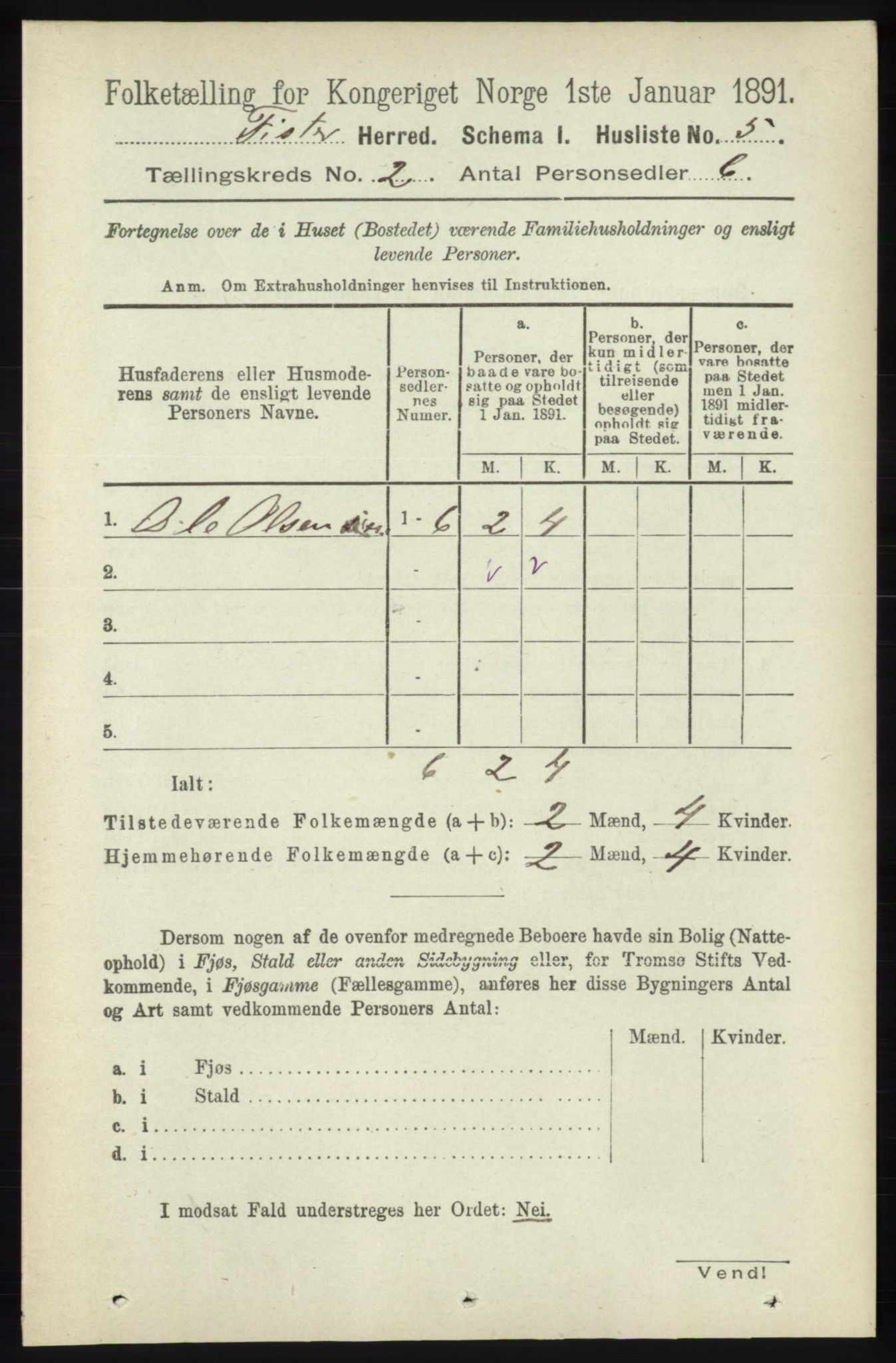 RA, Folketelling 1891 for 1132 Fister herred, 1891, s. 337