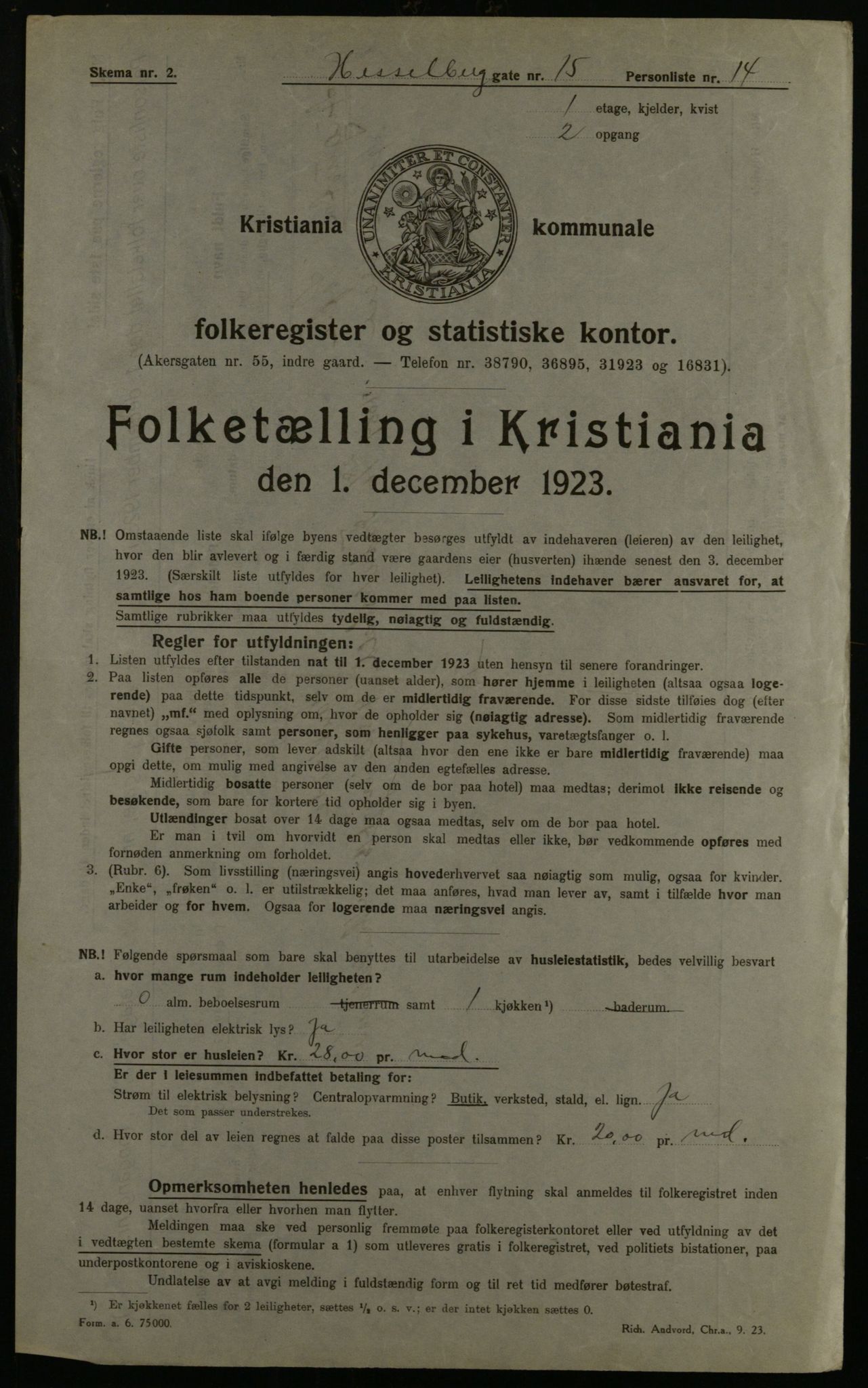 OBA, Kommunal folketelling 1.12.1923 for Kristiania, 1923, s. 44953