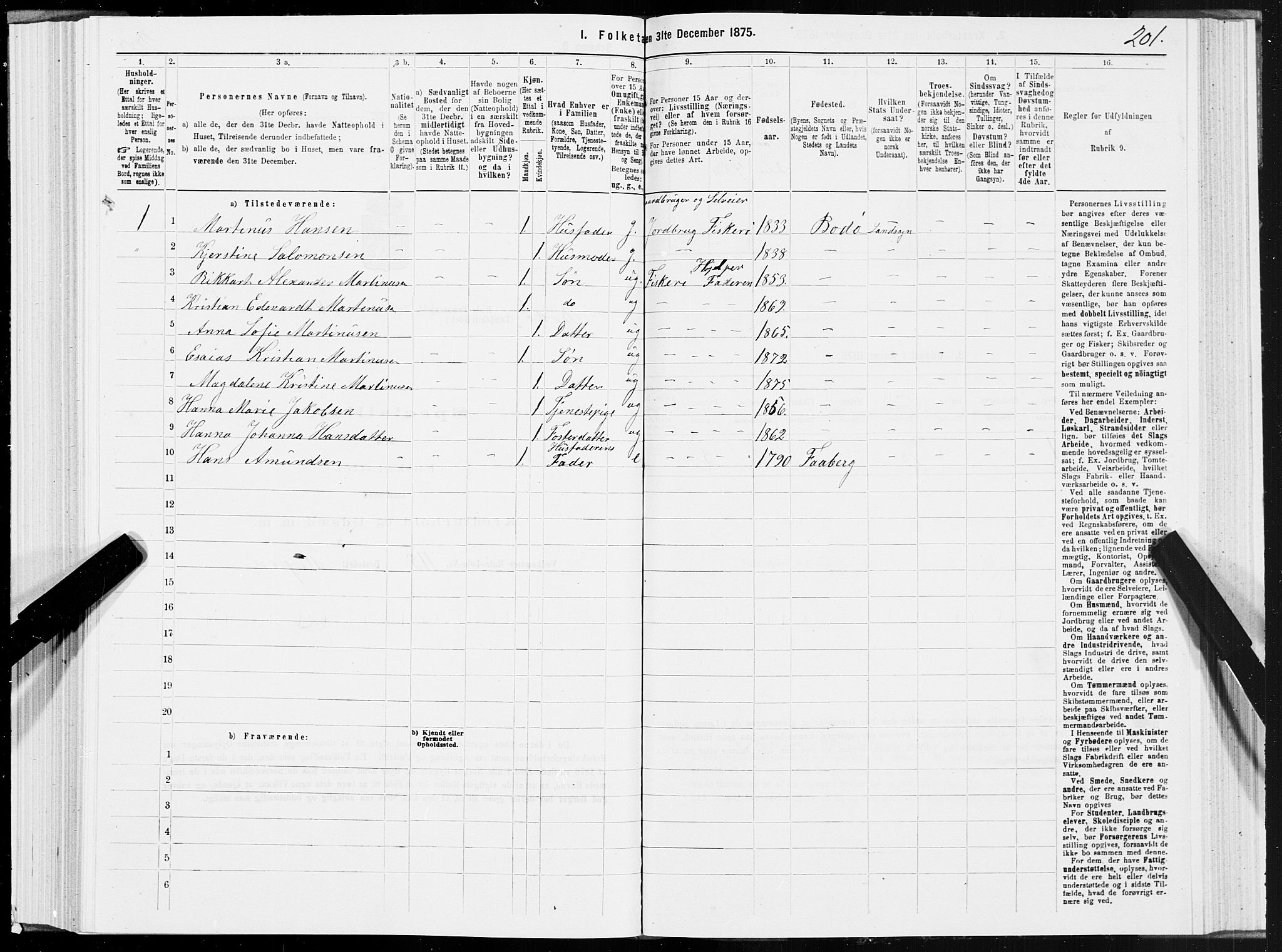 SAT, Folketelling 1875 for 1843L Bodø prestegjeld, Bodø landsokn, 1875, s. 2201