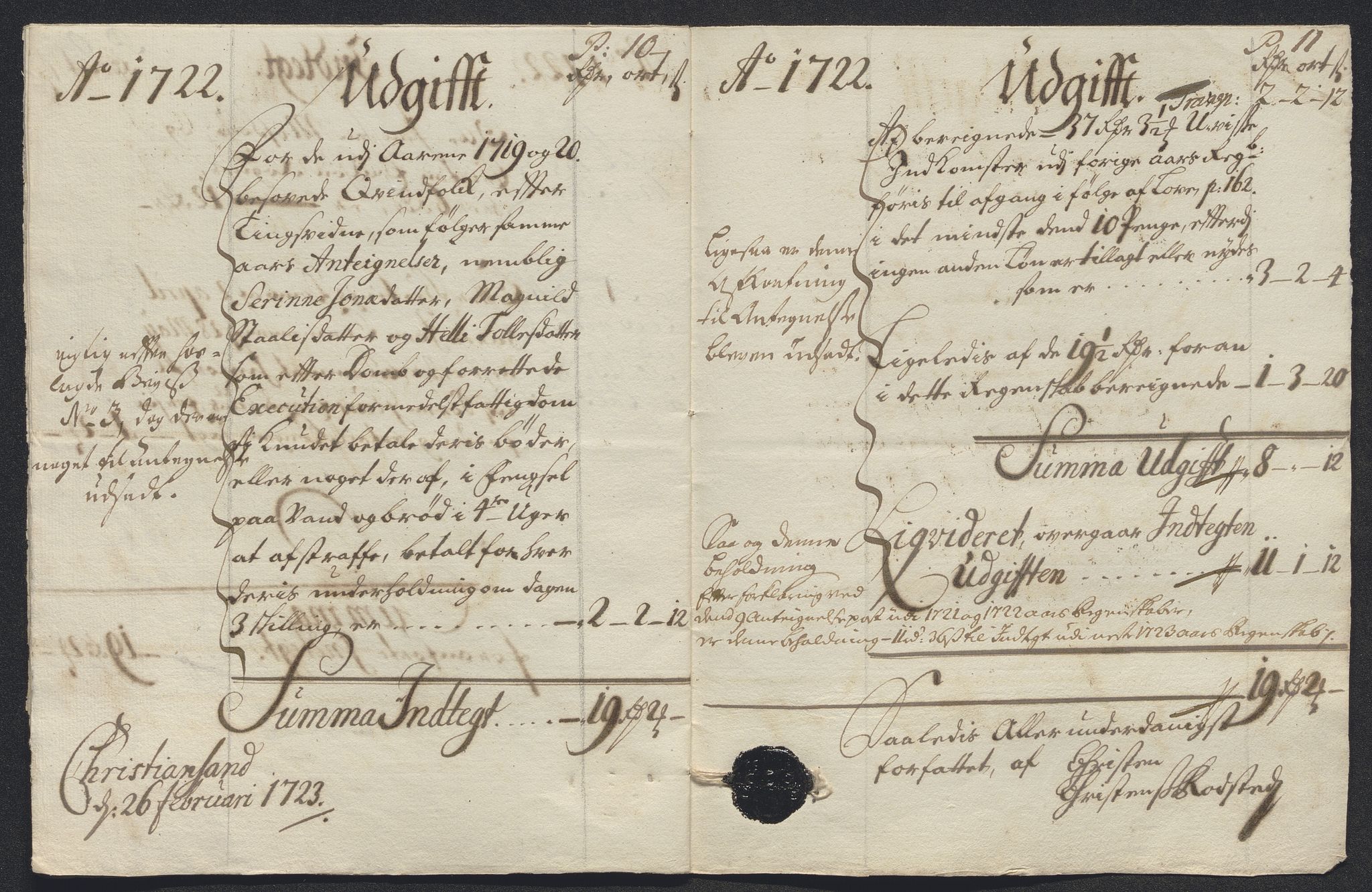 Rentekammeret inntil 1814, Reviderte regnskaper, Byregnskaper, AV/RA-EA-4066/R/Rm/L0286: [M19] Sikt og sakefall, 1719-1727, s. 87