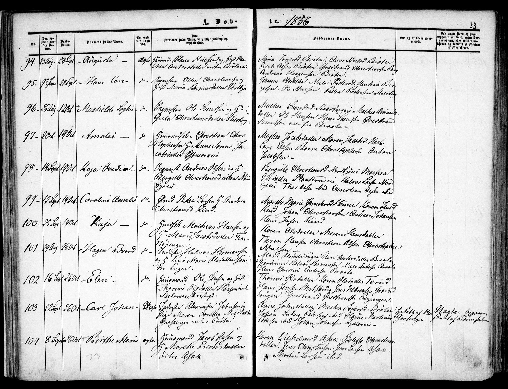Skedsmo prestekontor Kirkebøker, AV/SAO-A-10033a/F/Fa/L0010: Ministerialbok nr. I 10, 1854-1865, s. 33