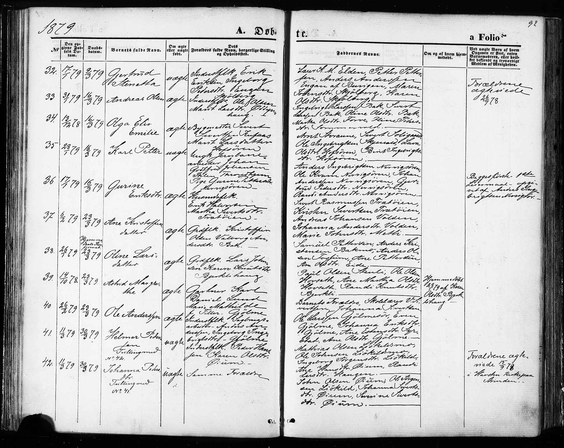 Ministerialprotokoller, klokkerbøker og fødselsregistre - Sør-Trøndelag, SAT/A-1456/668/L0807: Ministerialbok nr. 668A07, 1870-1880, s. 92