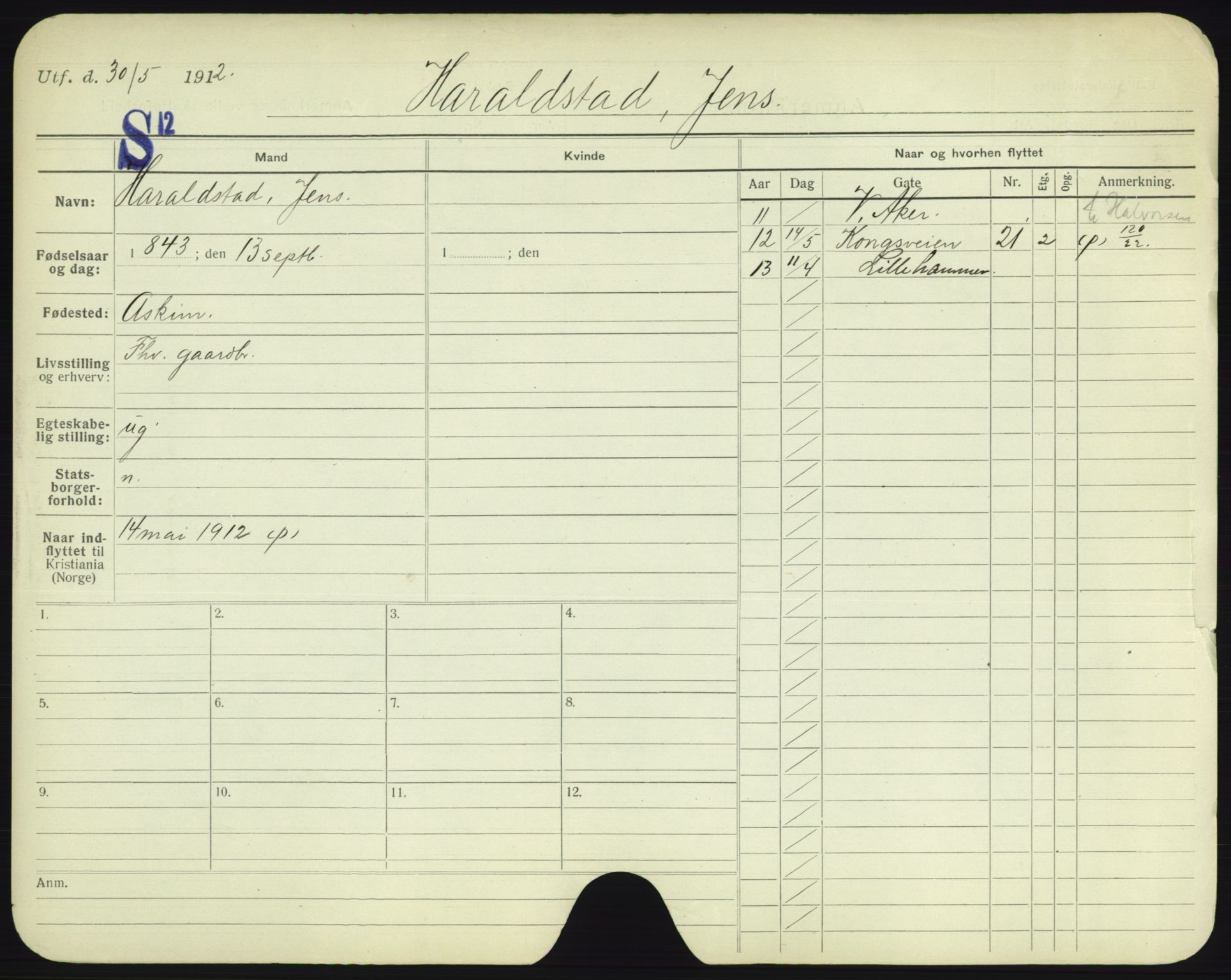 Oslo folkeregister, Registerkort, AV/SAO-A-11715/F/Fa/Fac/L0004: Menn, 1906-1914, s. 377a