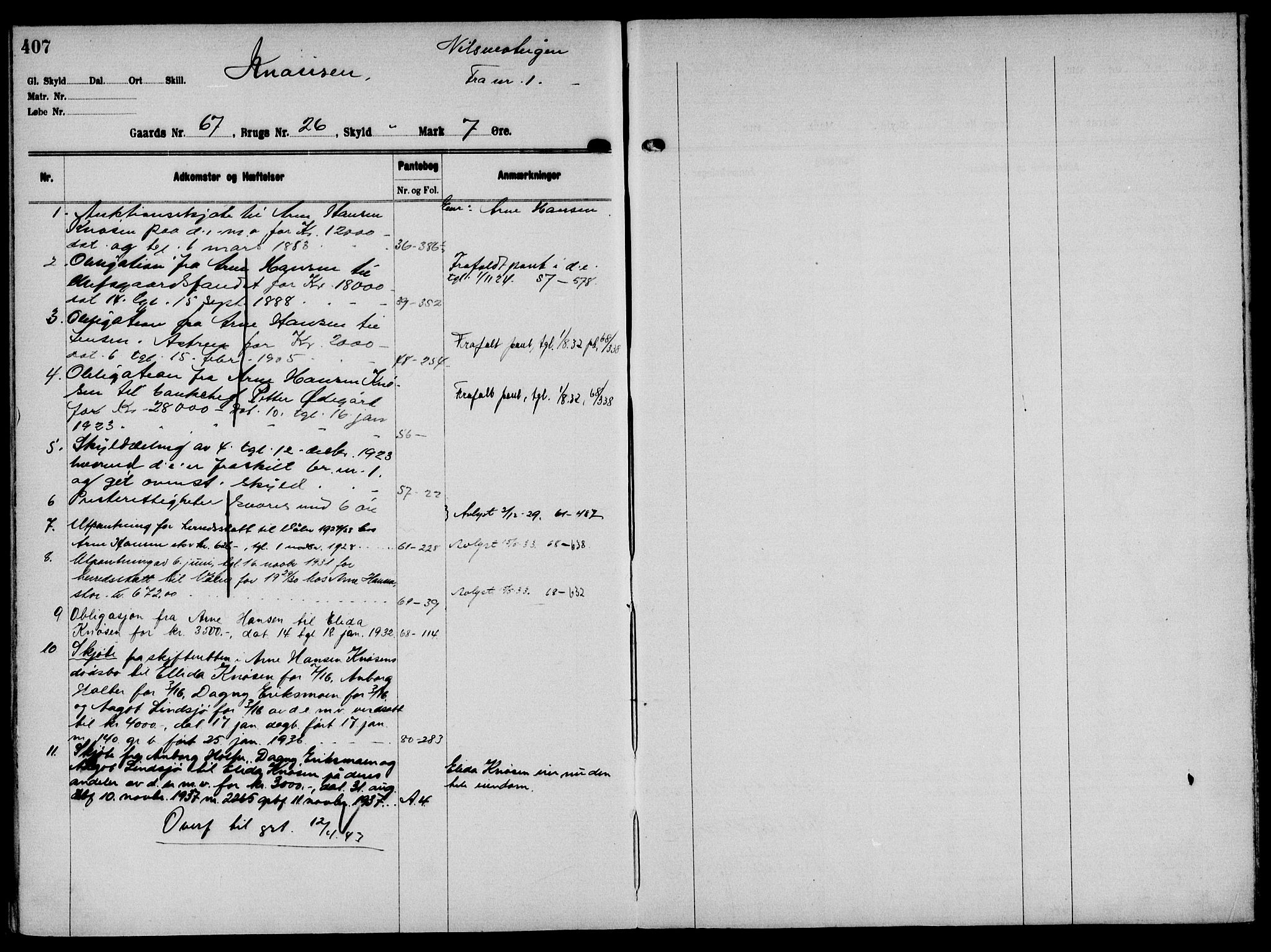 Solør tingrett, AV/SAH-TING-008/H/Ha/Hak/L0005: Panteregister nr. V, 1900-1935, s. 407