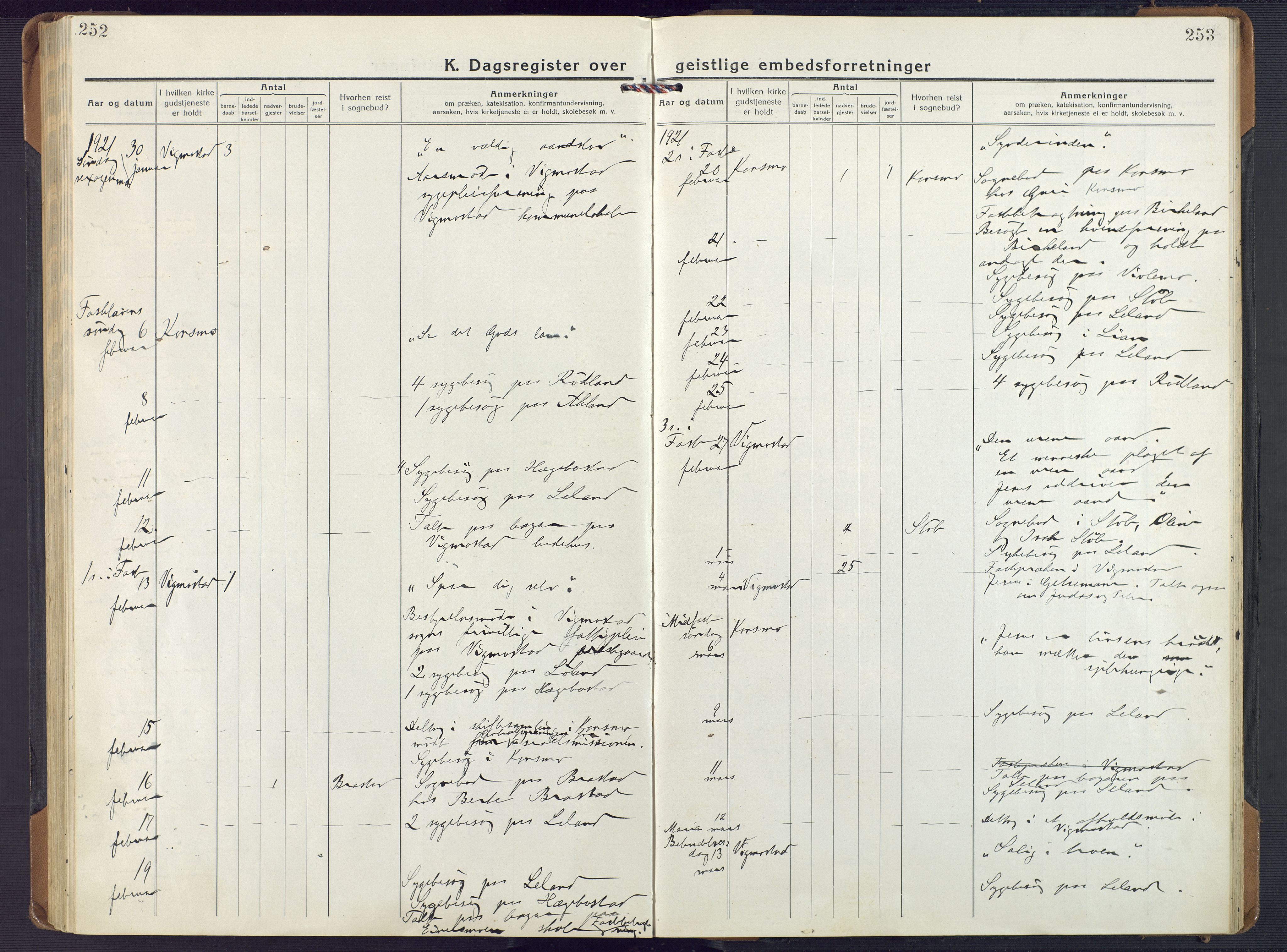 Nord-Audnedal sokneprestkontor, AV/SAK-1111-0032/F/Fa/Fab/L0005: Ministerialbok nr. A 5, 1918-1925, s. 252-253