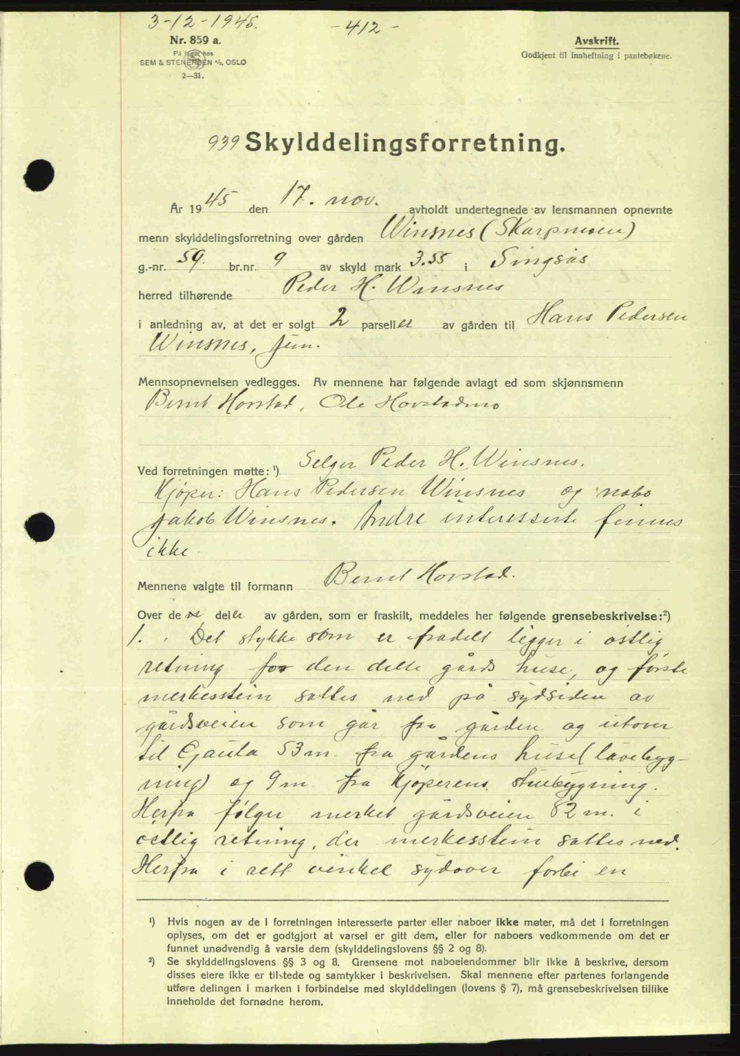 Gauldal sorenskriveri, SAT/A-0014/1/2/2C: Pantebok nr. A1a, 1945-1945, Dagboknr: 939/1945