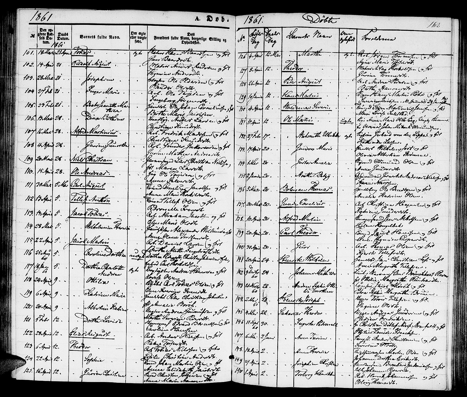 Kristiansand domprosti, AV/SAK-1112-0006/F/Fb/L0011: Klokkerbok nr. B 11, 1851-1861, s. 162
