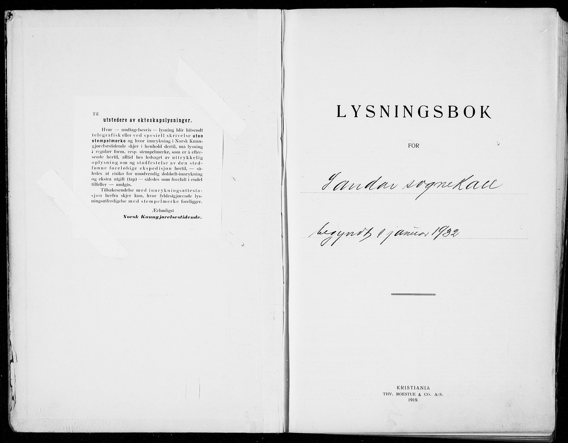 Sandar kirkebøker, SAKO/A-243/H/Ha/L0006: Lysningsprotokoll nr. 6, 1932-1939