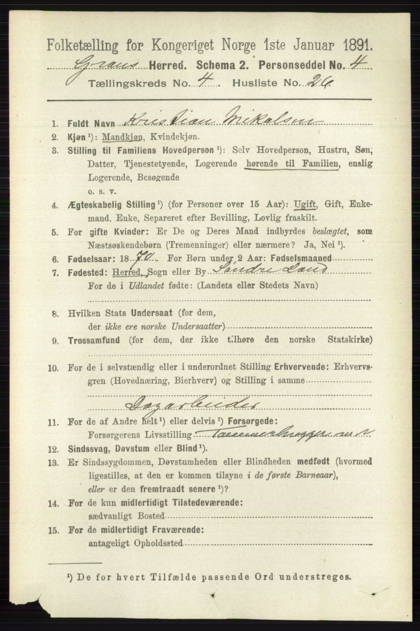 RA, Folketelling 1891 for 0534 Gran herred, 1891, s. 1324