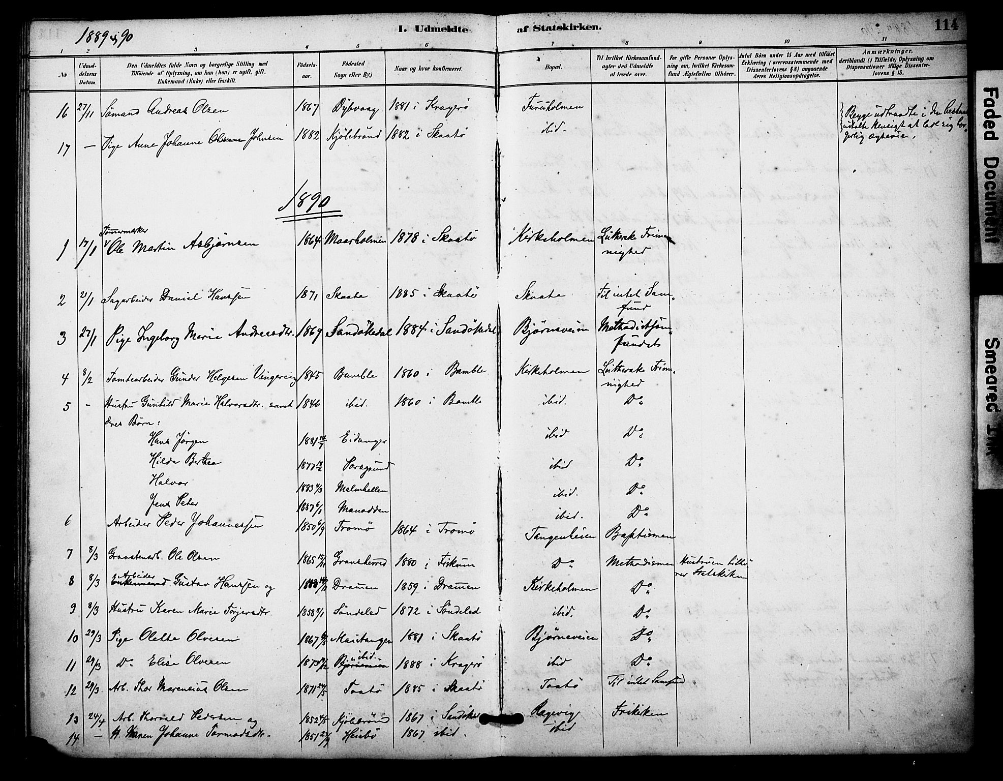 Skåtøy kirkebøker, AV/SAKO-A-304/F/Fa/L0004: Ministerialbok nr. I 4, 1884-1900, s. 114