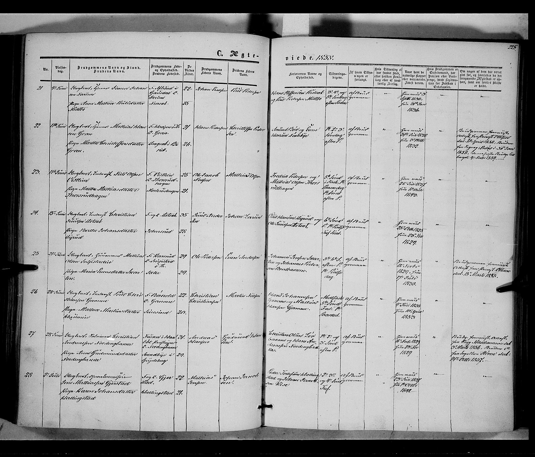 Vestre Toten prestekontor, SAH/PREST-108/H/Ha/Haa/L0006: Ministerialbok nr. 6, 1856-1861, s. 225