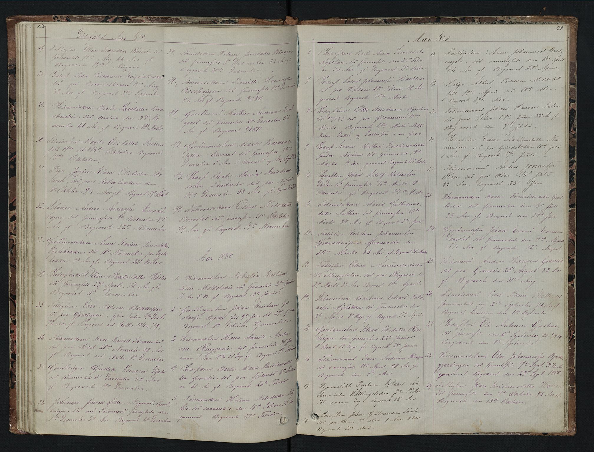 Vestre Toten prestekontor, AV/SAH-PREST-108/H/Ha/Hab/L0007: Klokkerbok nr. 7, 1872-1900, s. 128-129