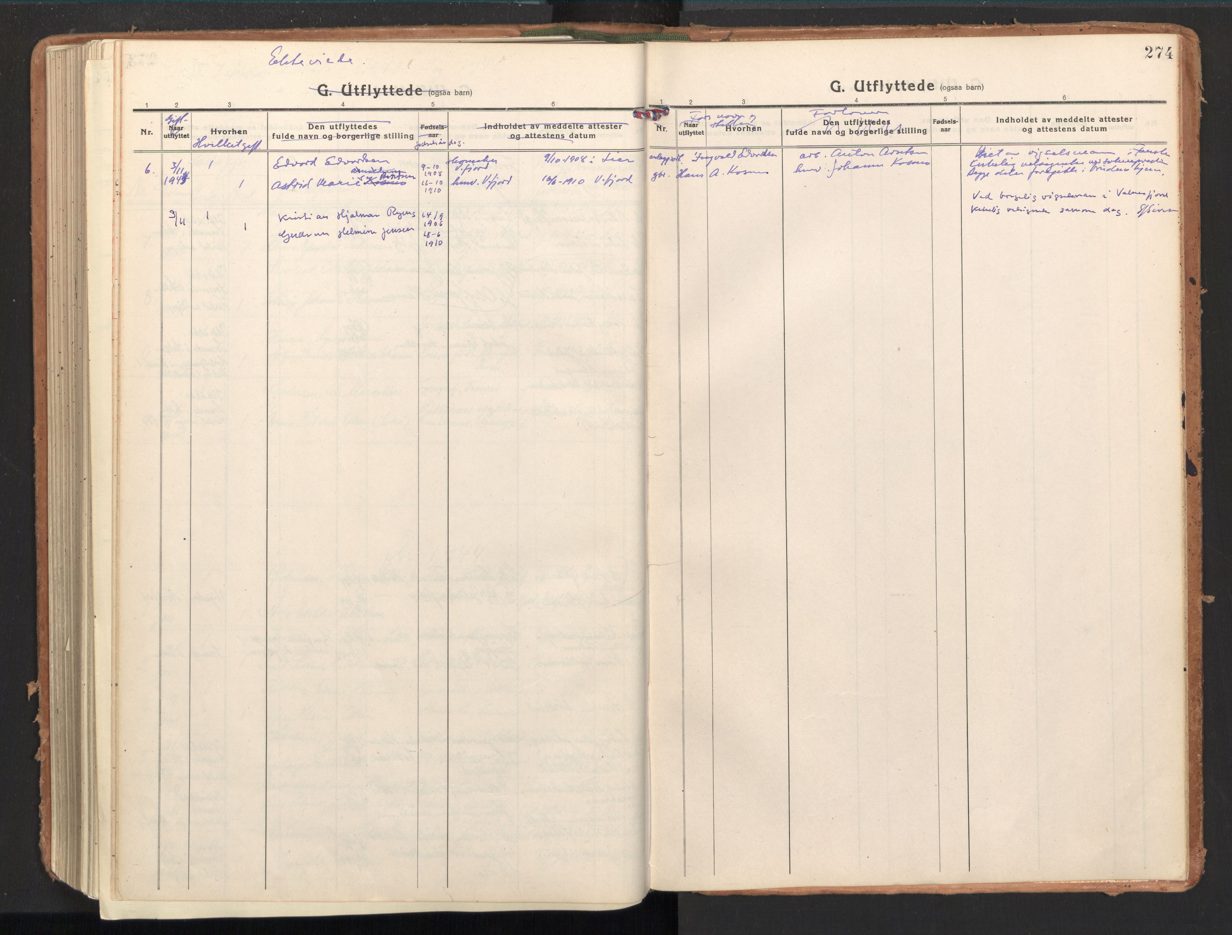 Ministerialprotokoller, klokkerbøker og fødselsregistre - Nordland, AV/SAT-A-1459/851/L0725: Ministerialbok nr. 851A02, 1922-1944, s. 274