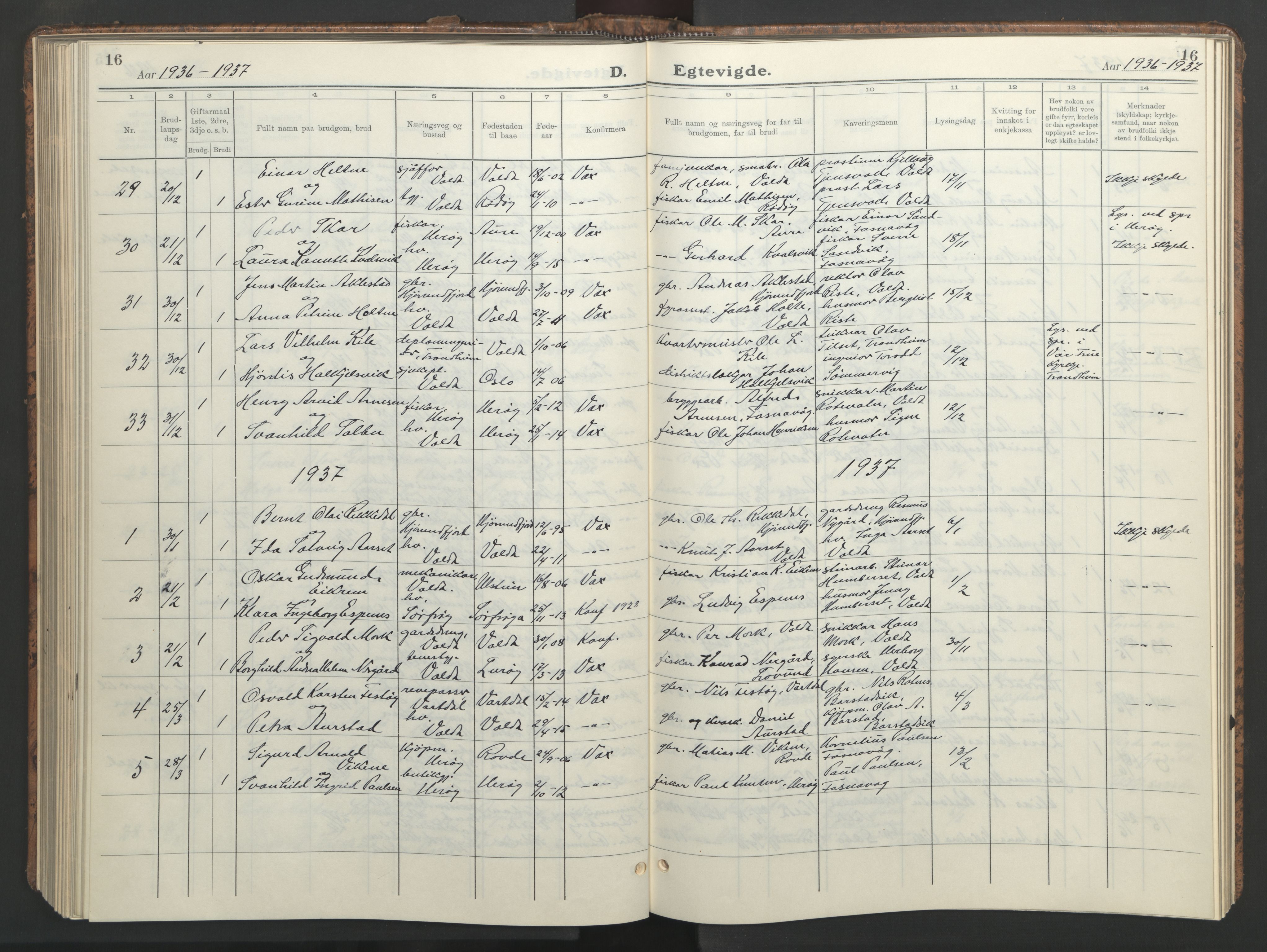 Ministerialprotokoller, klokkerbøker og fødselsregistre - Møre og Romsdal, AV/SAT-A-1454/511/L0161: Klokkerbok nr. 511C07, 1933-1948, s. 16