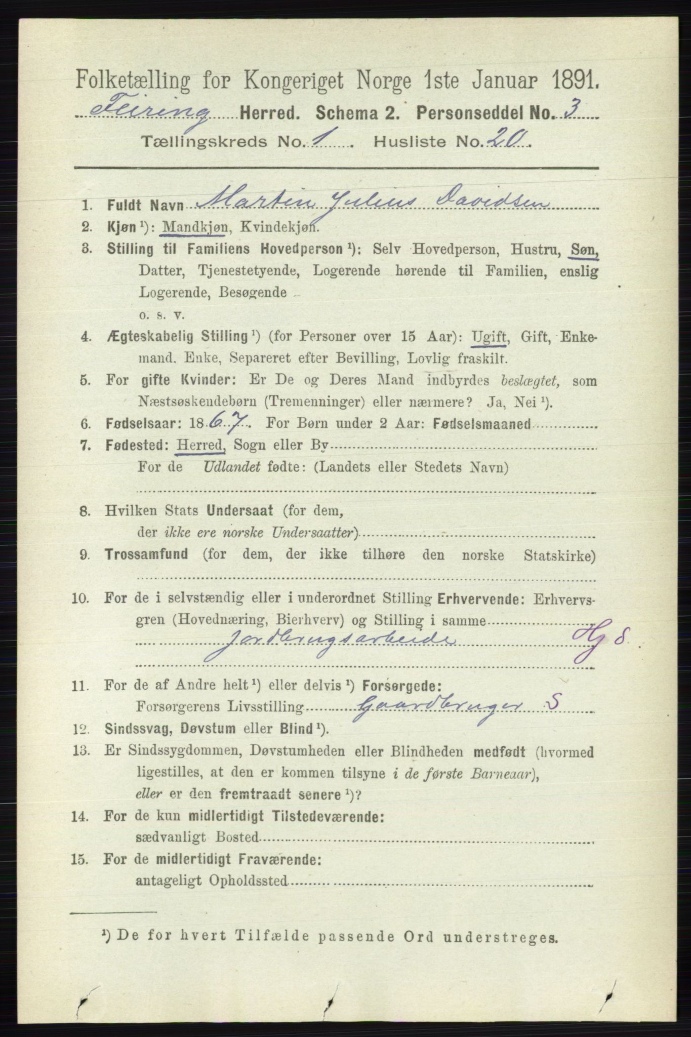 RA, Folketelling 1891 for 0240 Feiring herred, 1891, s. 197