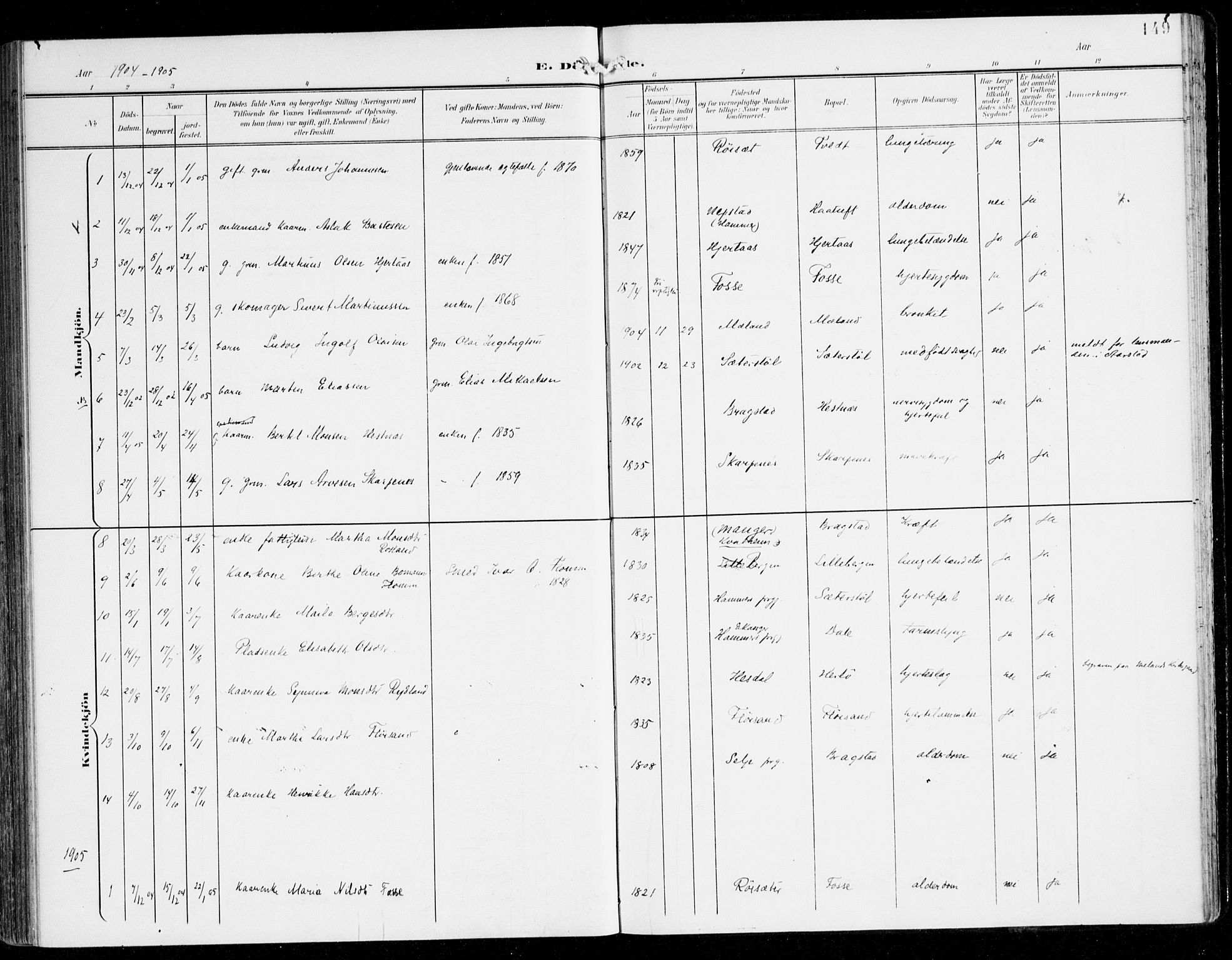 Alversund Sokneprestembete, SAB/A-73901/H/Ha/Haa/Haac/L0002: Ministerialbok nr. C 2, 1901-1921, s. 149