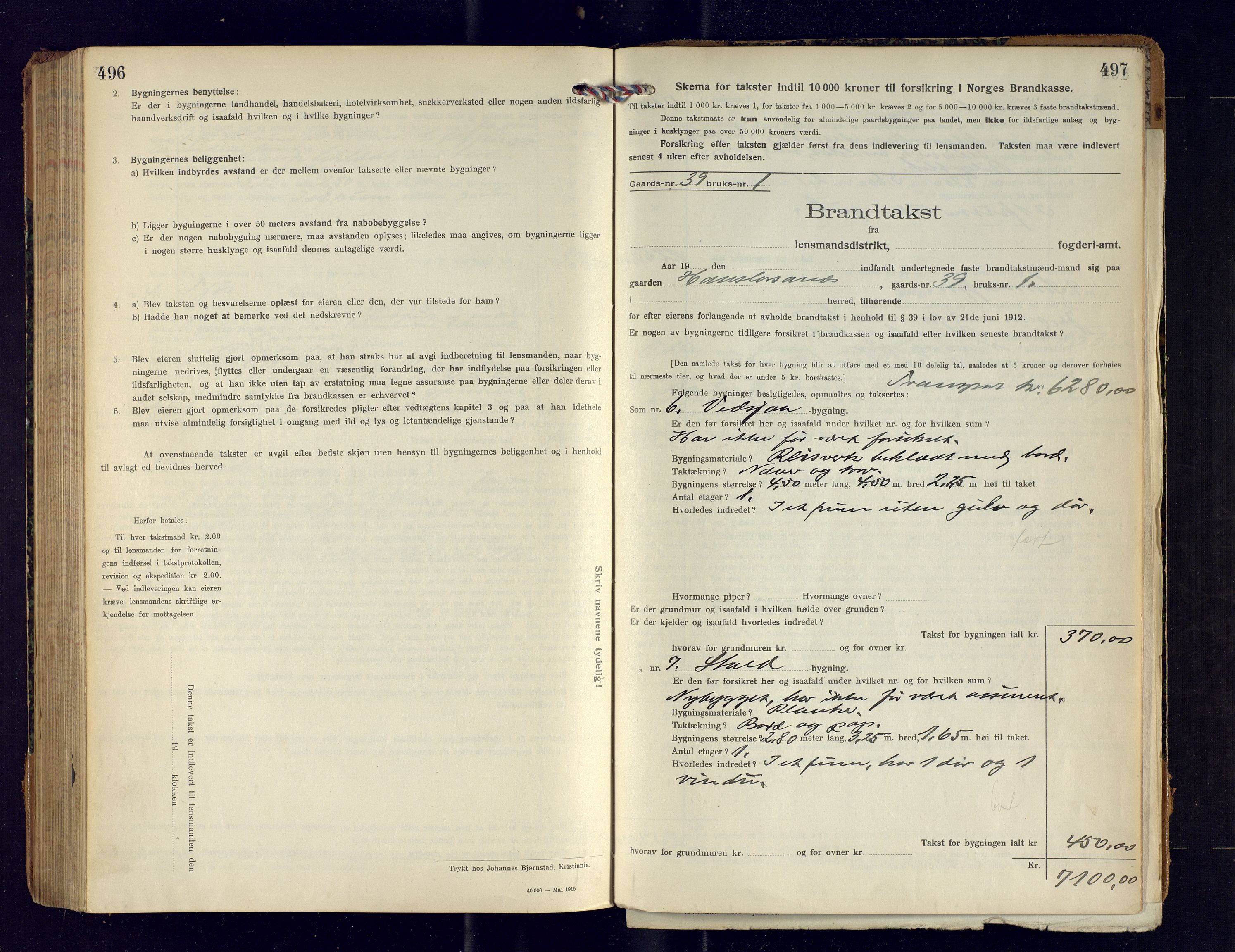 Tromsøysund lensmannskontor, SATØ/SATØ-12/F/Fs/Fsb/L0744: Branntakstprotokoll (S). Med register, 1918-1921, s. 496-497