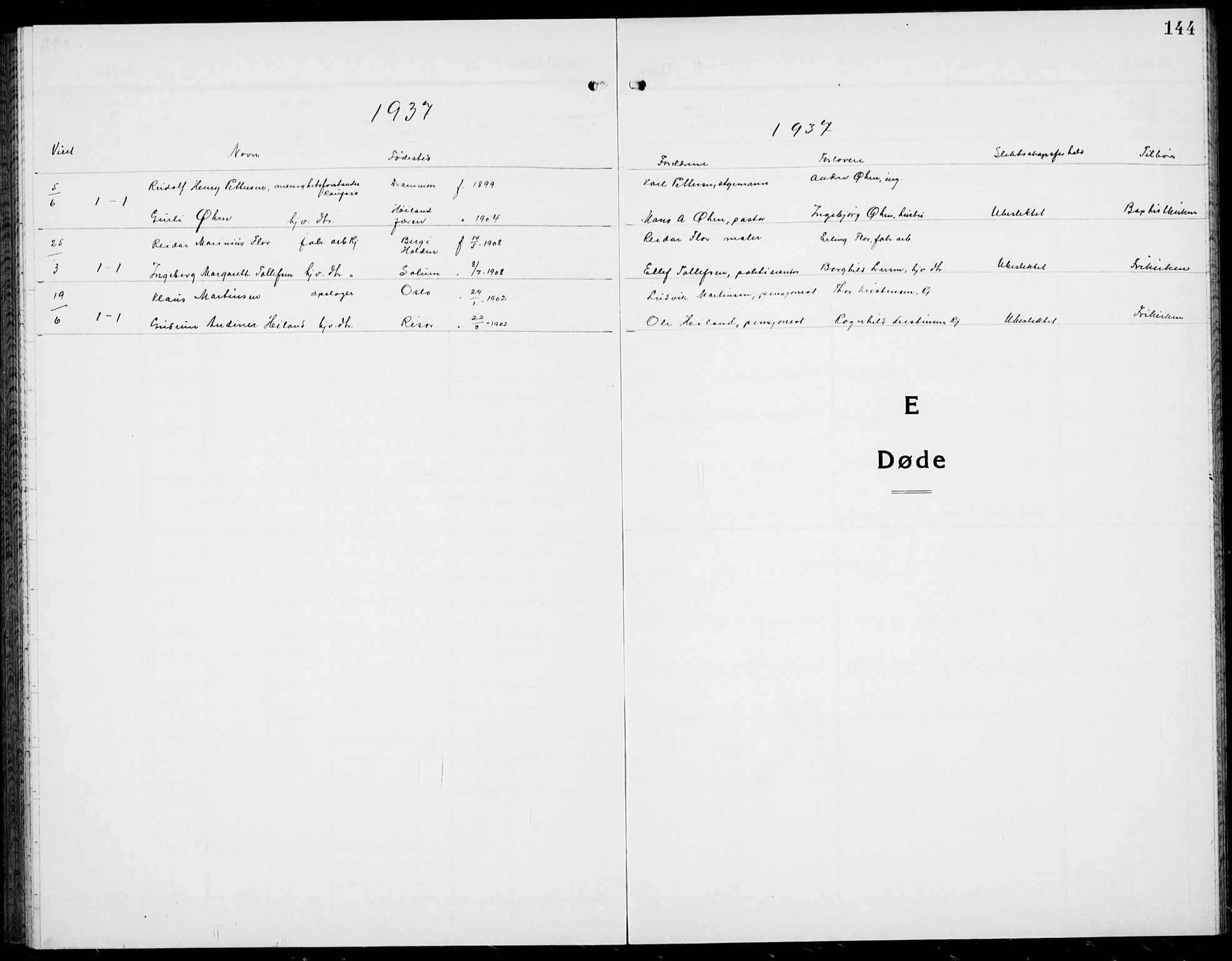 Rjukan kirkebøker, SAKO/A-294/G/Ga/L0005: Klokkerbok nr. 5, 1928-1937, s. 144