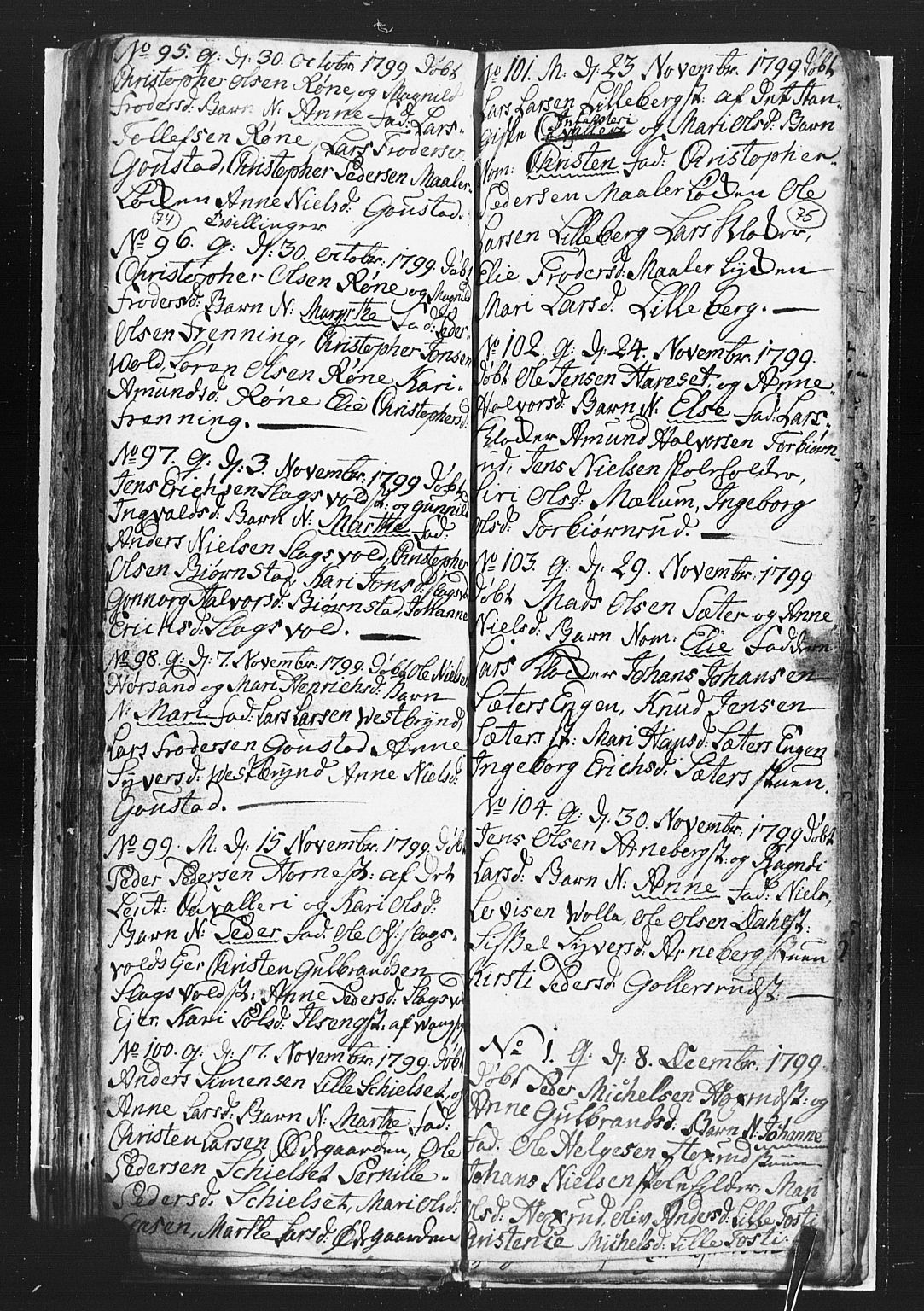 Romedal prestekontor, AV/SAH-PREST-004/L/L0002: Klokkerbok nr. 2, 1795-1800, s. 74-75