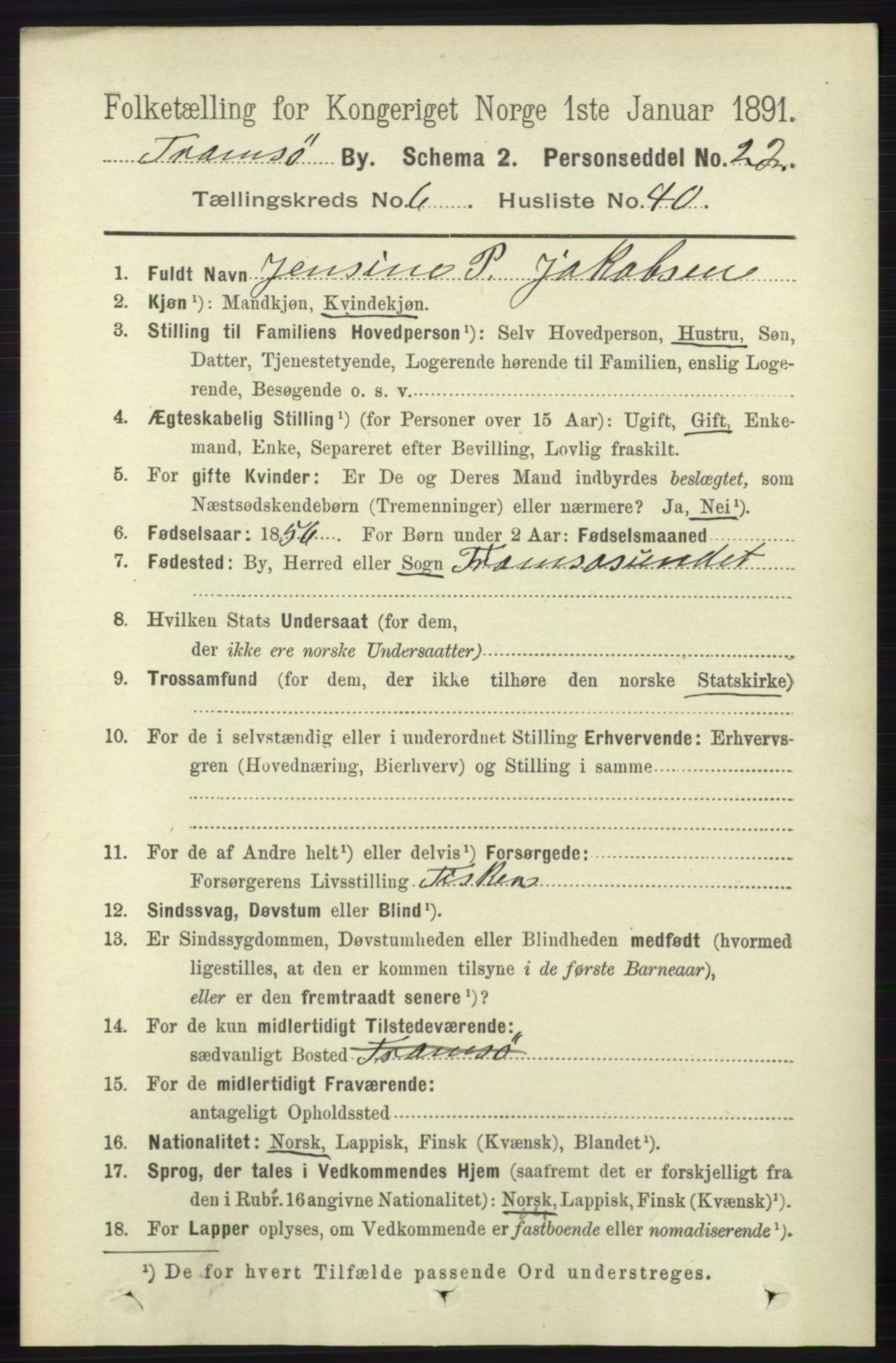 RA, Folketelling 1891 for 1902 Tromsø kjøpstad, 1891, s. 6069