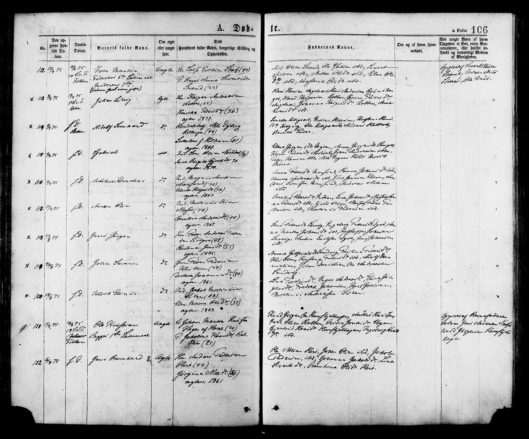 Ministerialprotokoller, klokkerbøker og fødselsregistre - Sør-Trøndelag, SAT/A-1456/634/L0532: Ministerialbok nr. 634A08, 1871-1881, s. 106